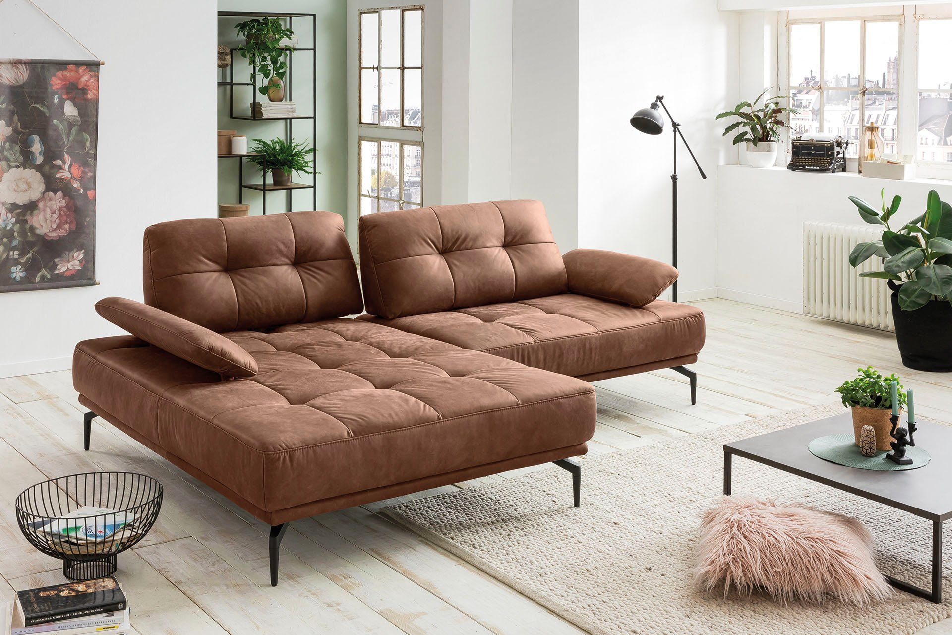 exxpo - sofa fashion Ecksofa, Inklusive Sitztiefenverstellung, Armlehnenverstellung, Metallfüße