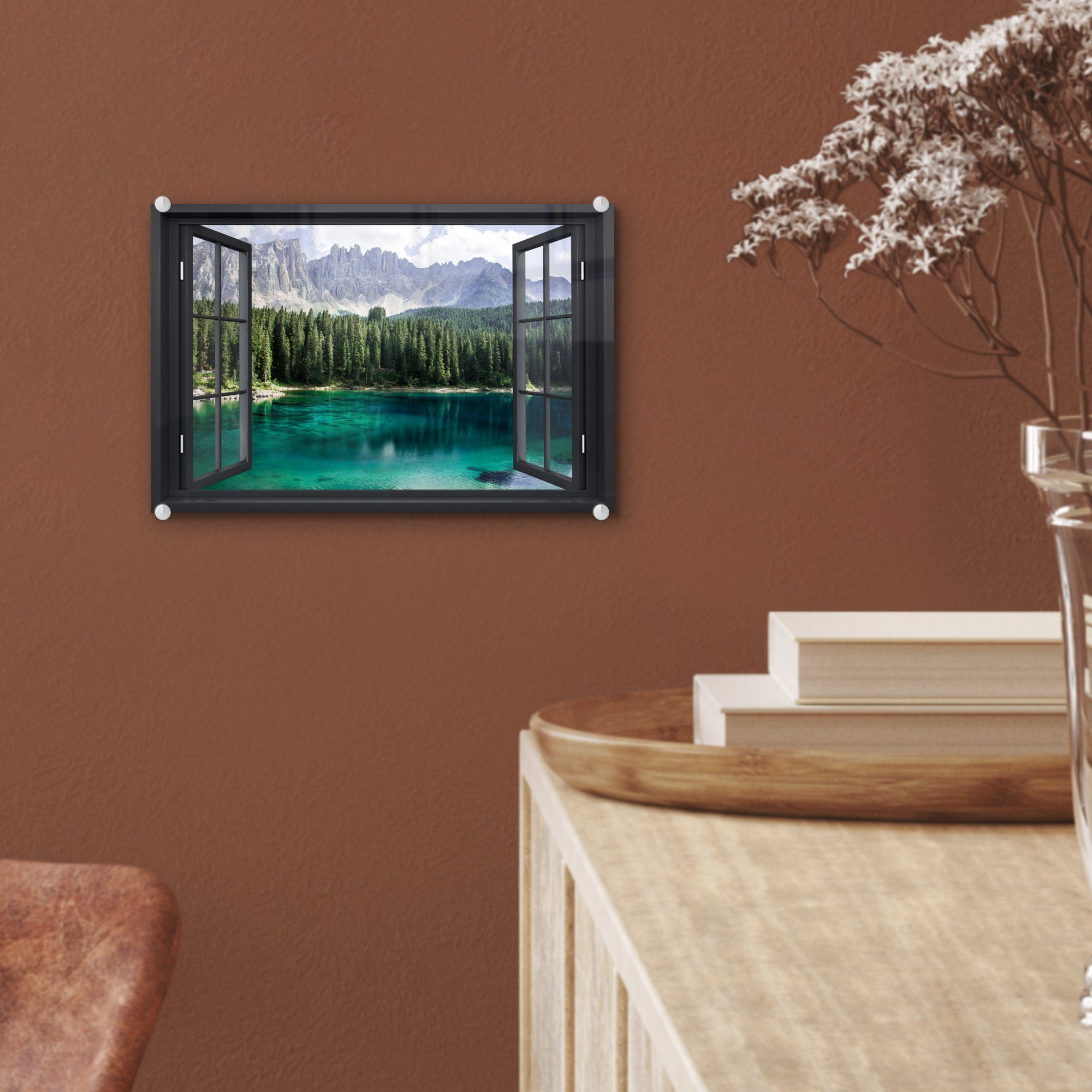 Bilder - Wanddekoration Aussicht St), (1 Berge, Wandbild auf auf Foto - Baum Glas - Glas - Acrylglasbild MuchoWow - Glasbilder