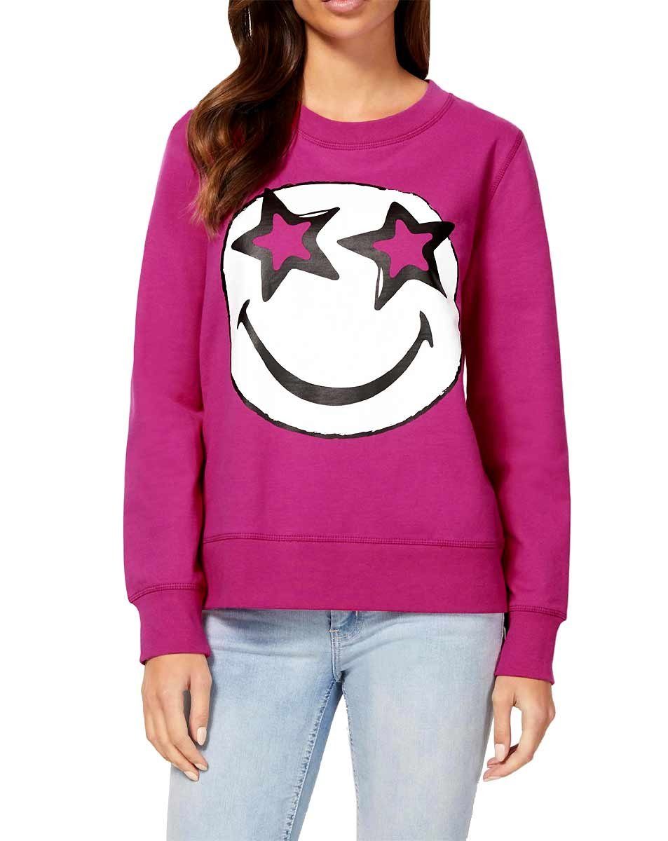 Damen m. Smiley-Motiv, RICK CARDONA Designer-Sweatshirt Wickelpullover pink rick Rick by cardona