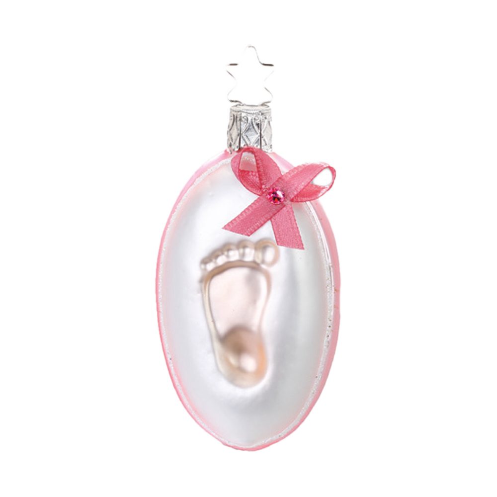 Christbaumschmuck Baby Fussabdruck rosa 8cm (1-tlg), mundgeblasen, handbemalt