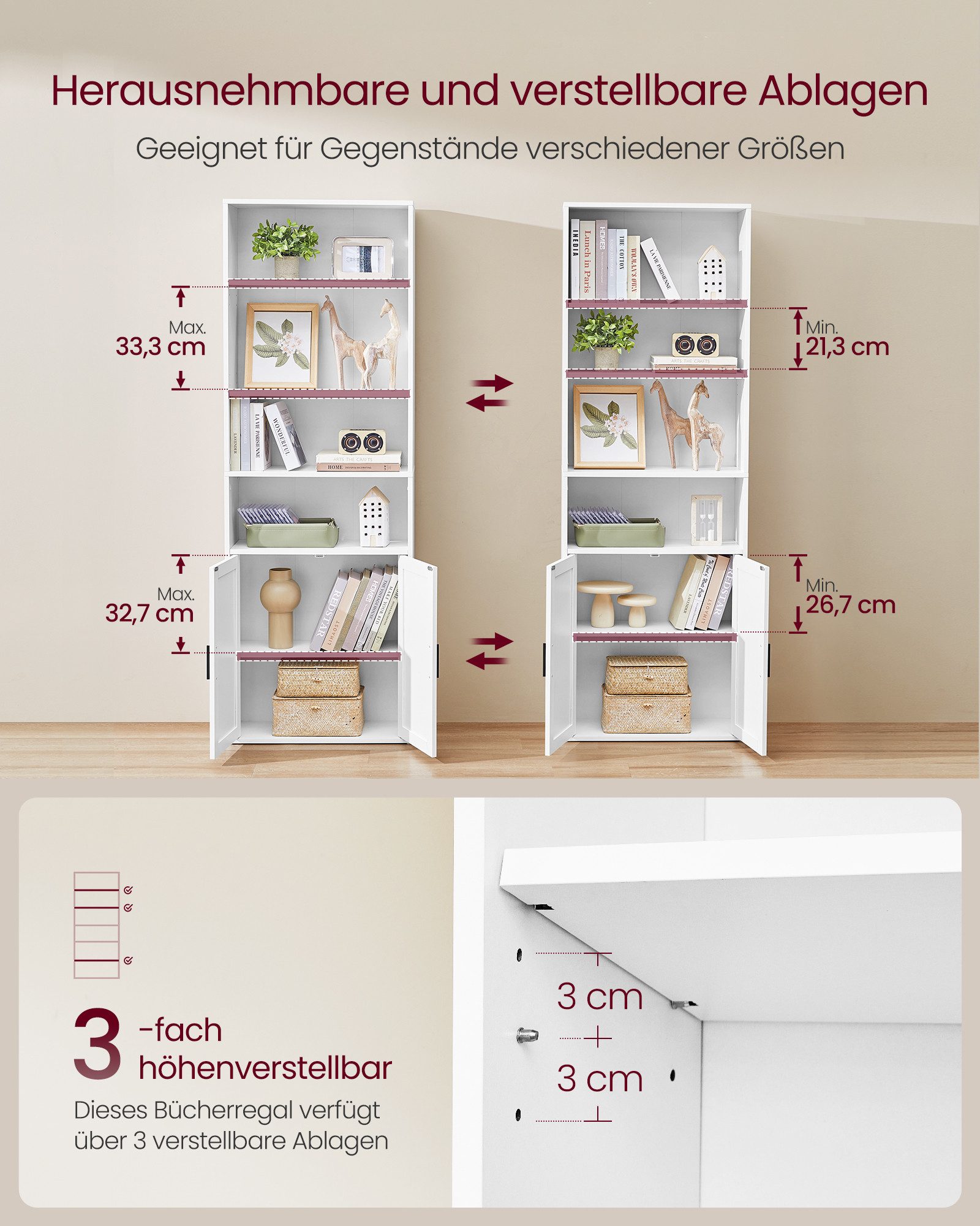 VASAGLE Bücherregal, 6-stöckiges hohes Regal, Standregal mit Tür und offenen Fächern