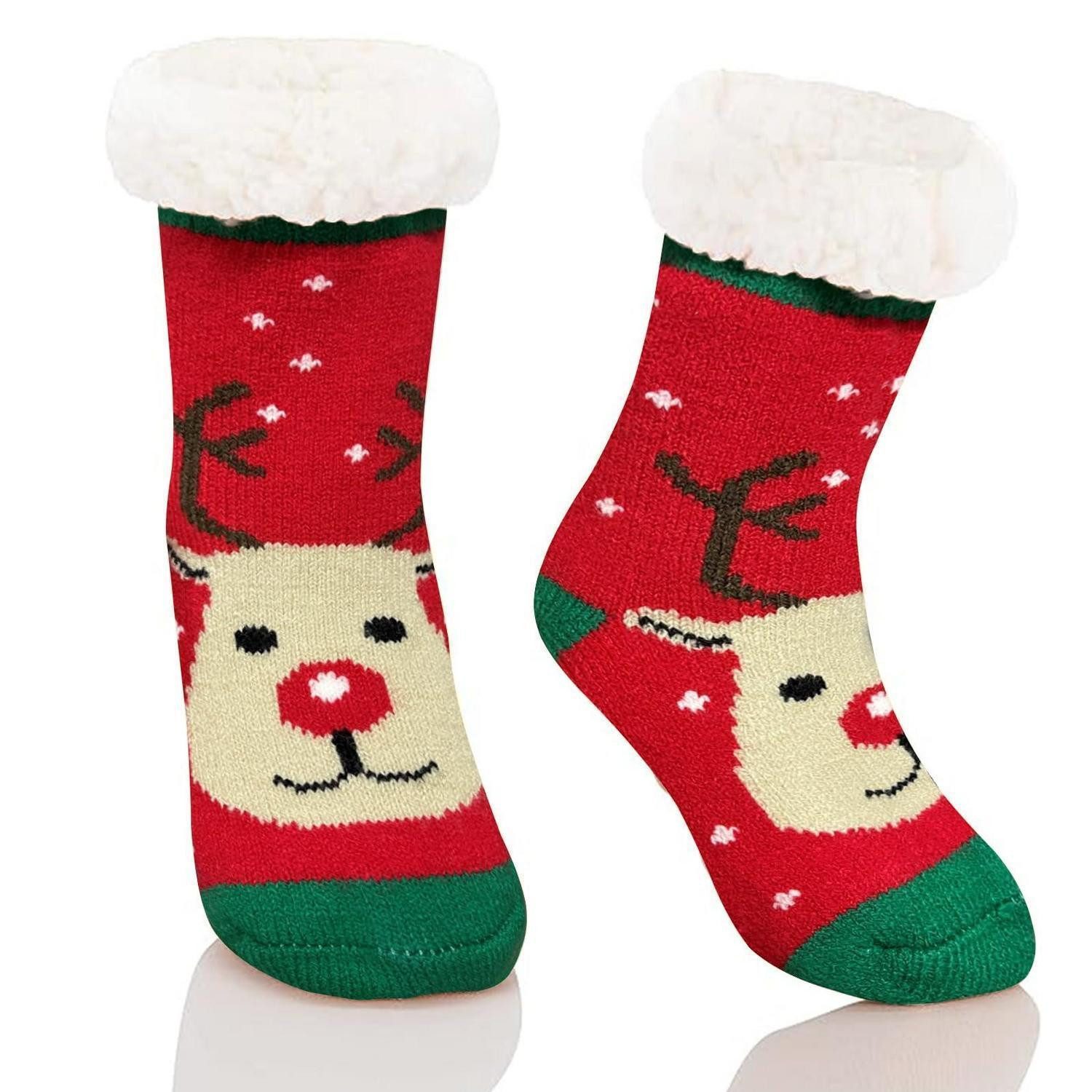 LuxusKollektion Kuschelsocken Weihnachtssocken Kinder Rentier Einheitsgröße