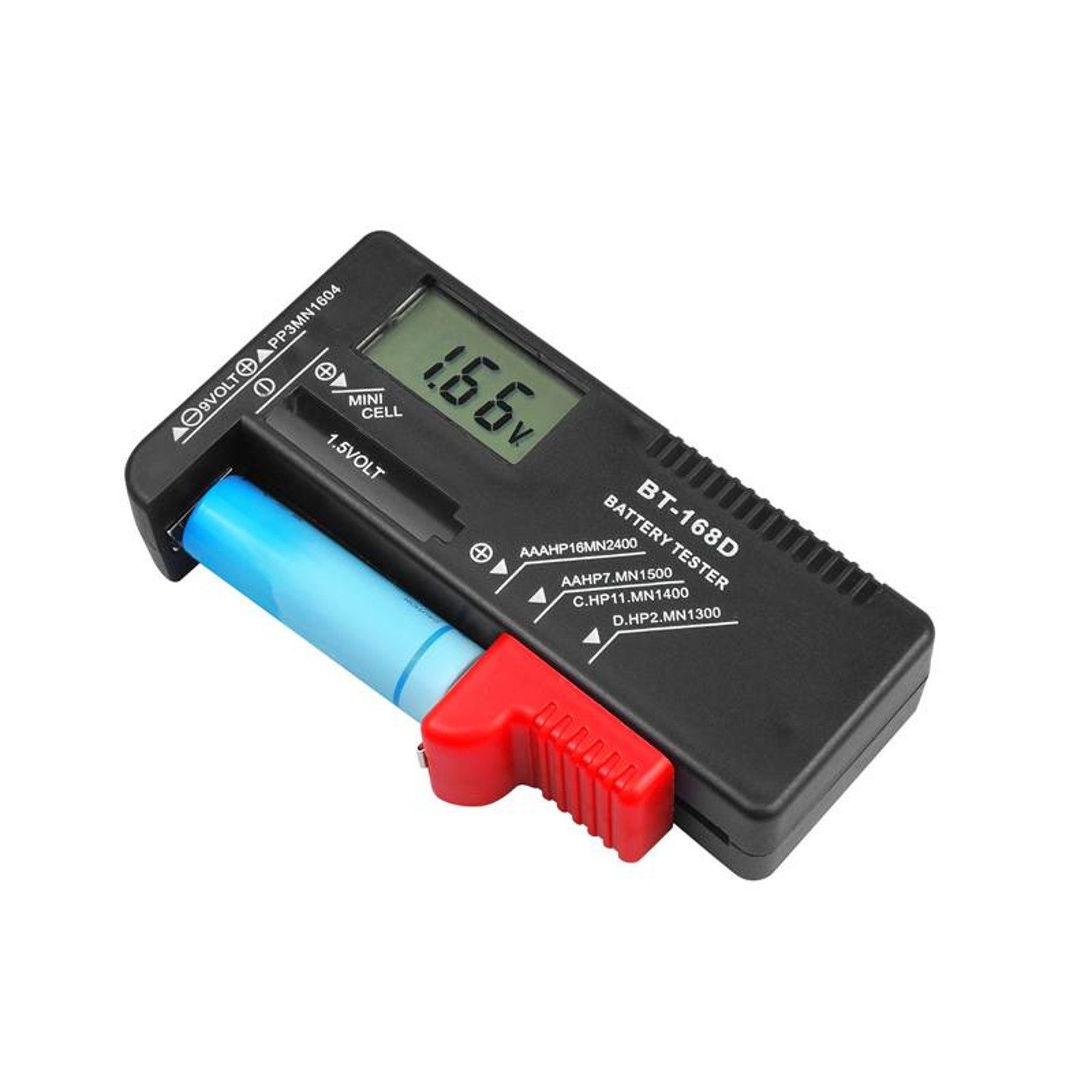 Lamex Batterietester LXM265 Digitaler LCD-Batterie- und Akkutester, AA, AAA, C, D, 9 V sowie Knopfzellen