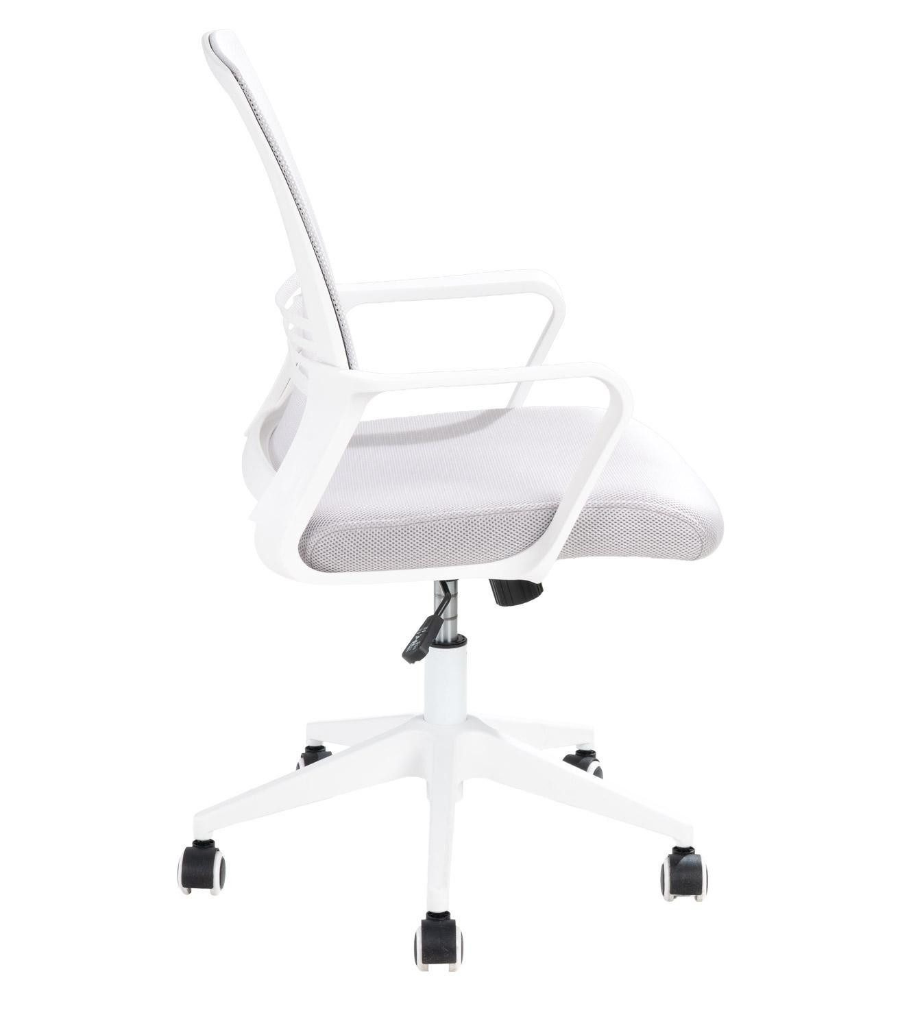 Femo Trade Bürostuhl FM-2505, Hellgrau, Weiß, Kunststoffgestell, Mesh, Stoff, Höhenverstellbar, Wippmechanik, B 58 x H 102 x T 56 cm