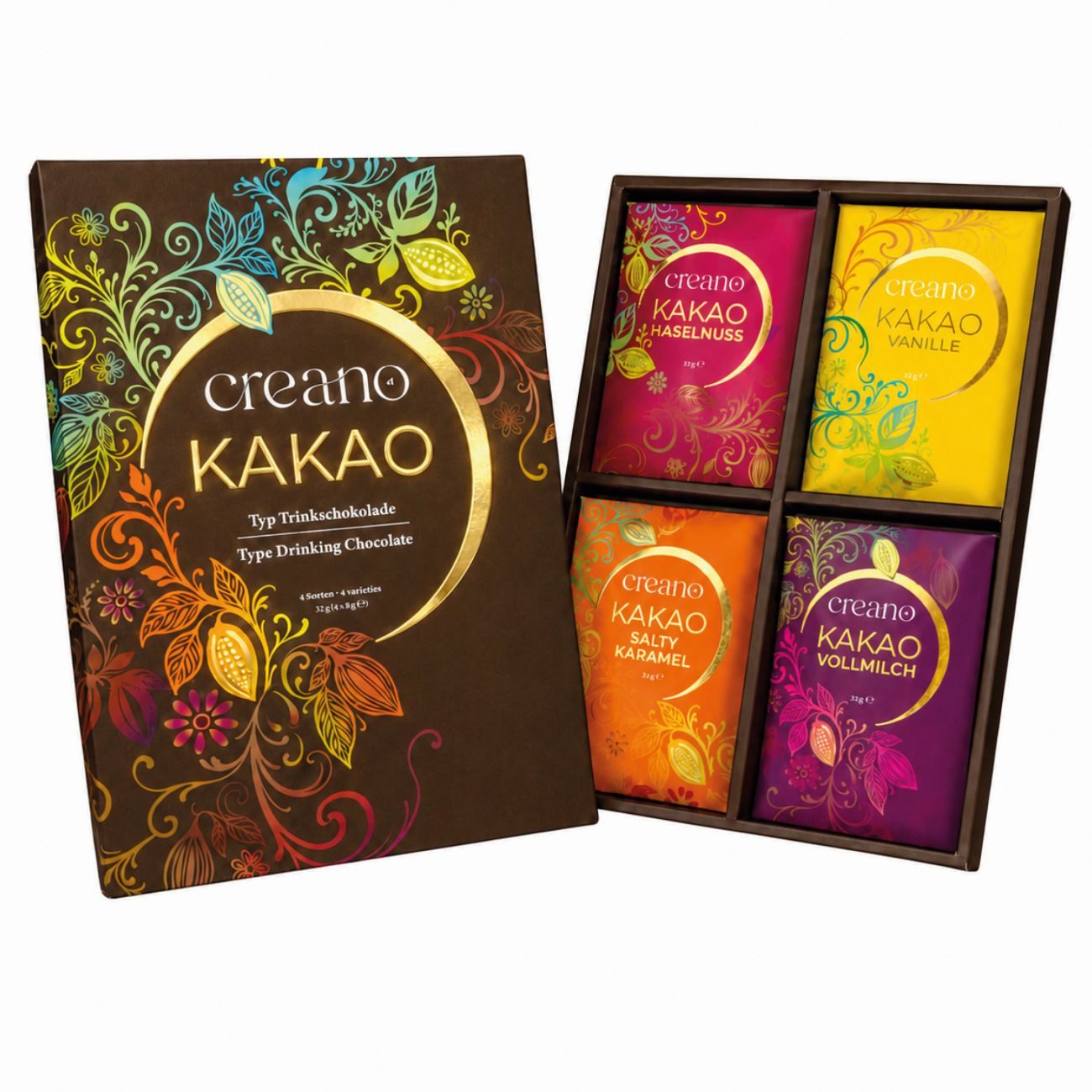 Creano Kakao Creano Kakao Geschenkset Trinkschokolade - 4 Sorten, 4 x 33g, 1 x