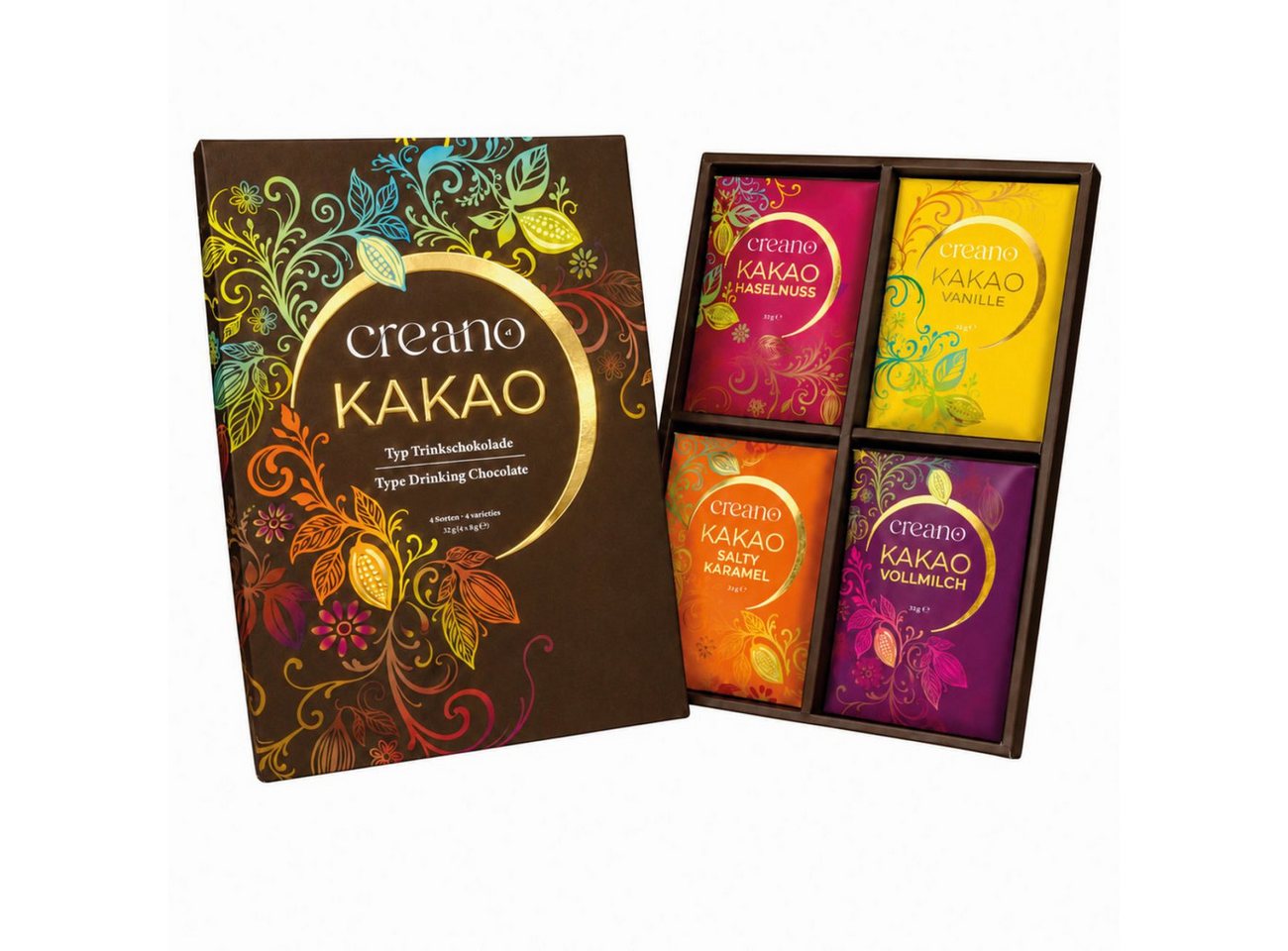 Creano Kakao Creano Kakao Geschenkset Trinkschokolade - 4 Sorten, 4 x 33g, 1 x