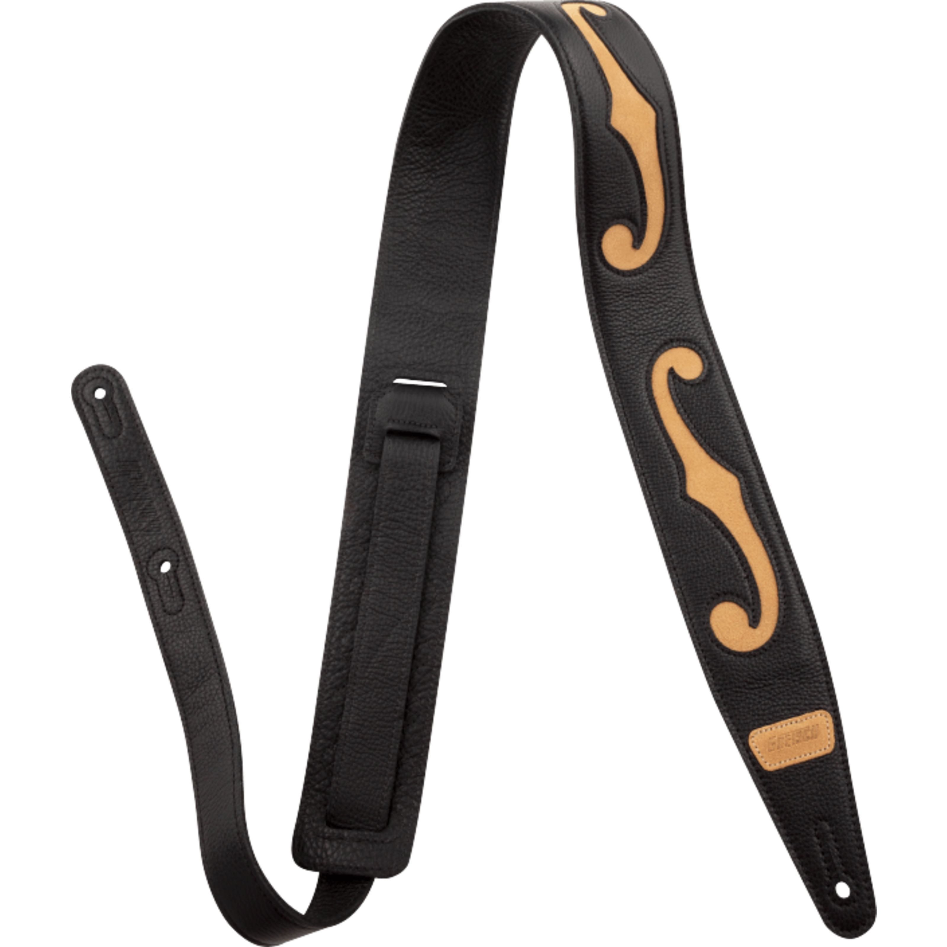 Gretsch Gitarrengurt, F-Holes Leather Strap Black and Tan 3" - Gitarrengurt