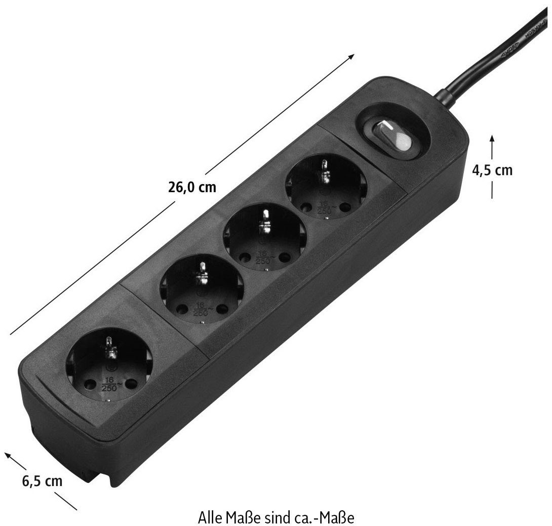 4-fach, Steckdosenleiste Steckdosenleiste (Kabellänge 1,5 Hama m) Schalter, "TIDY-Line", mit Schwarz 4-fach