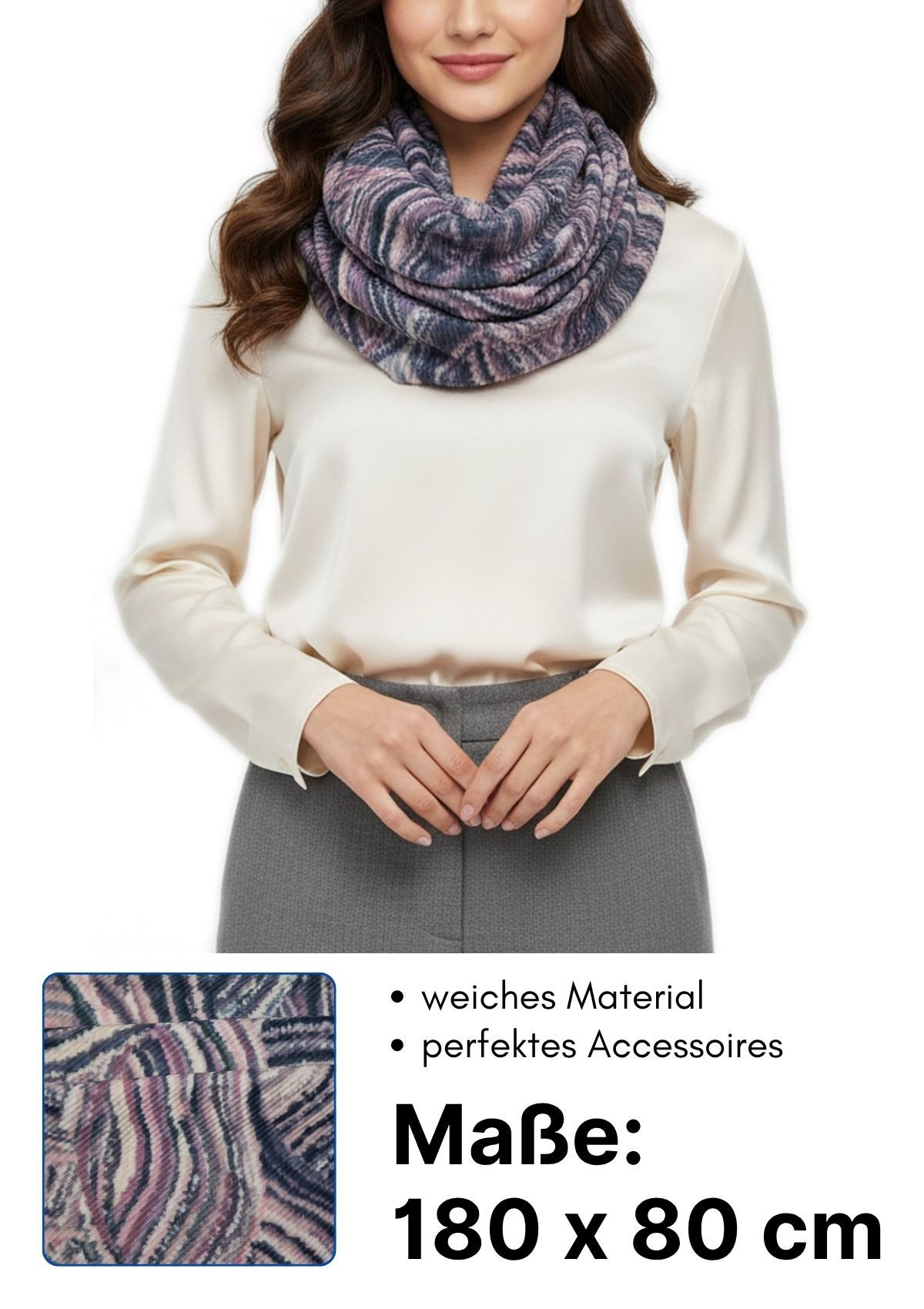 dy_mode Loop Damen Loopschal mit Marmor-Print Rundschal Schlauchschal Herbst/Winter, Ripp-Optik/Plissee-Struktur