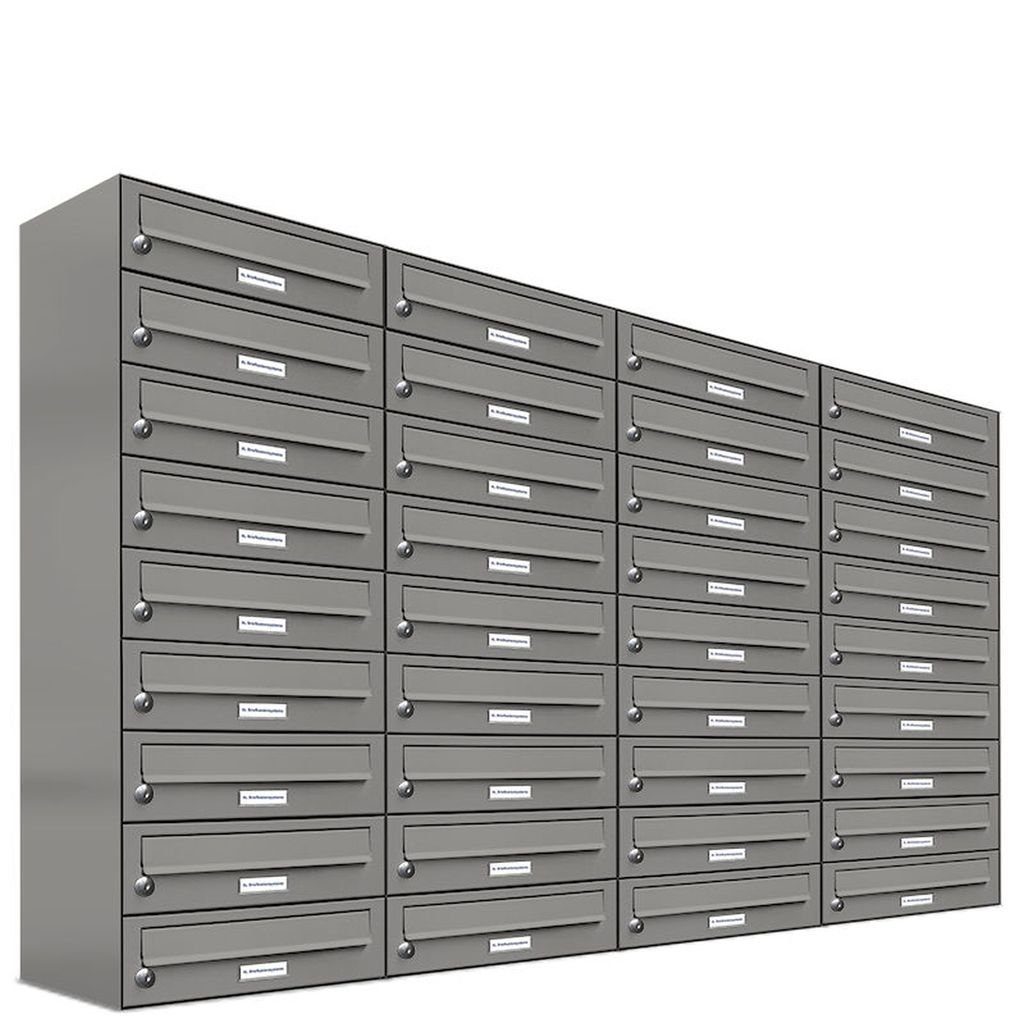 AL Briefkastensysteme Wandbriefkasten 36er Premium Briefkasten Aluminiumgrau RAL 9007 für Außen Wand 4x9