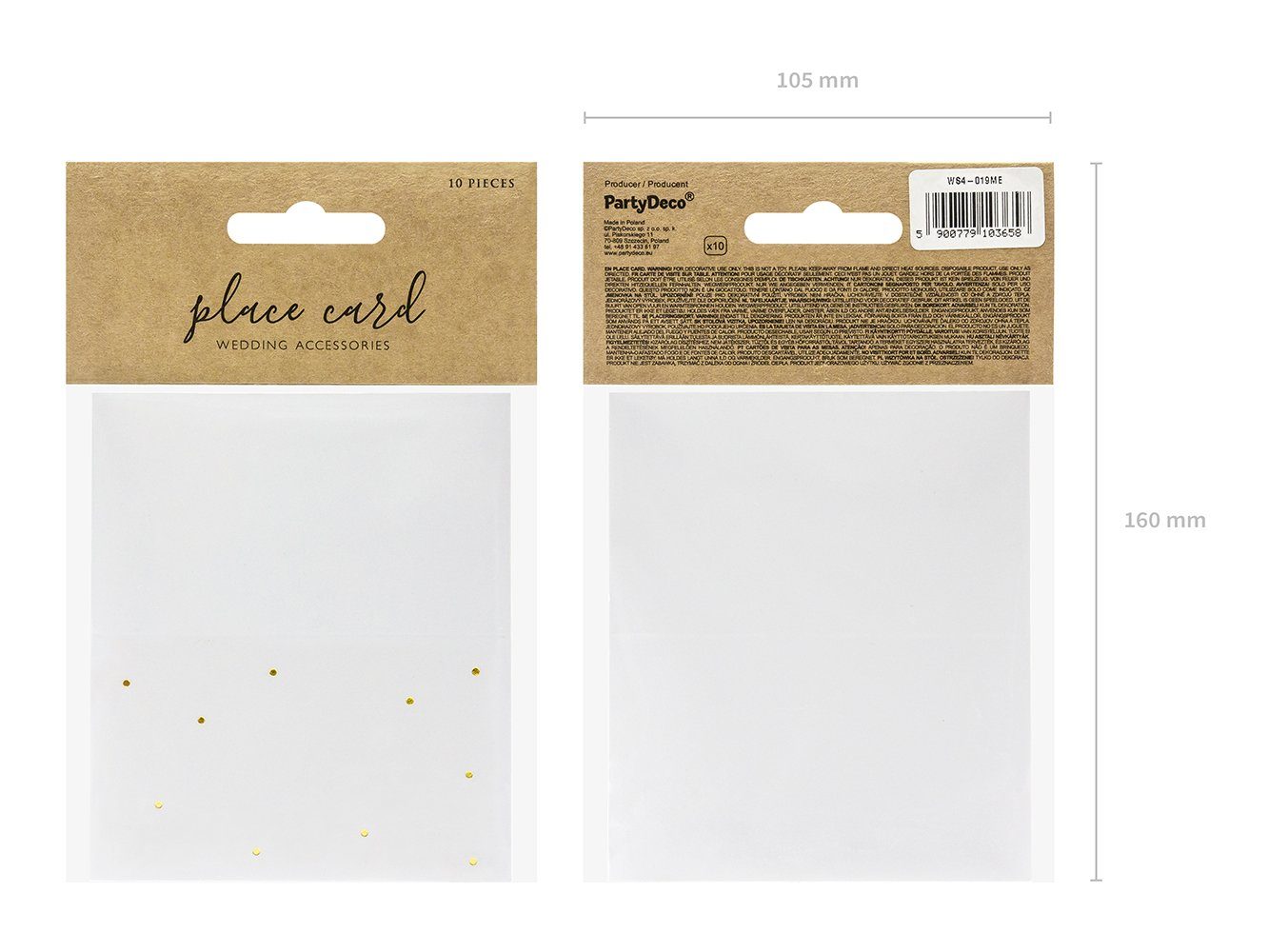 partydeco Papierdekoration, weiß 10 9,5x5,5cm gold Tischkarten Stück Punkte blanko