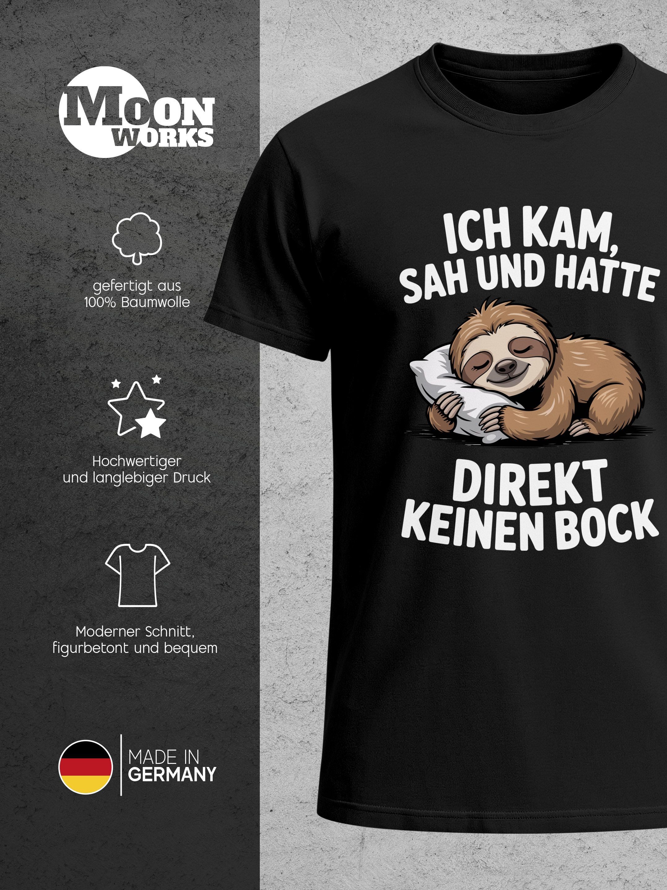 MoonWorks Print-Shirt Herren T-Shirt Faultier Spruch Ich kam sah und hatte direkt kein Bock mit Print