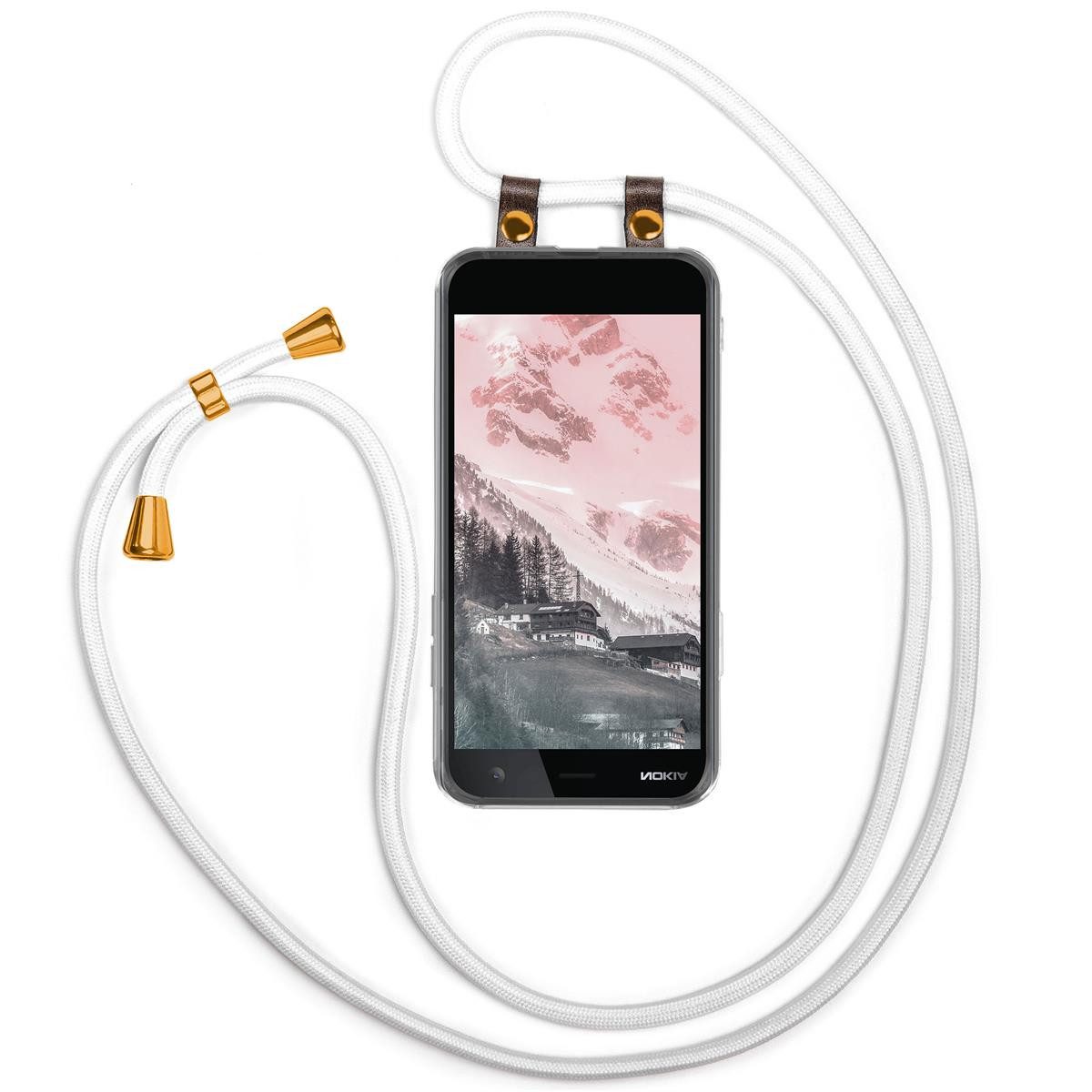 moex Handykette für Nokia 2 Hülle mit Band Free Spirit Weiß 5 Zoll, Handyhülle zum Umhängen Handyband Kette abnehmbar Handy Umhängeband