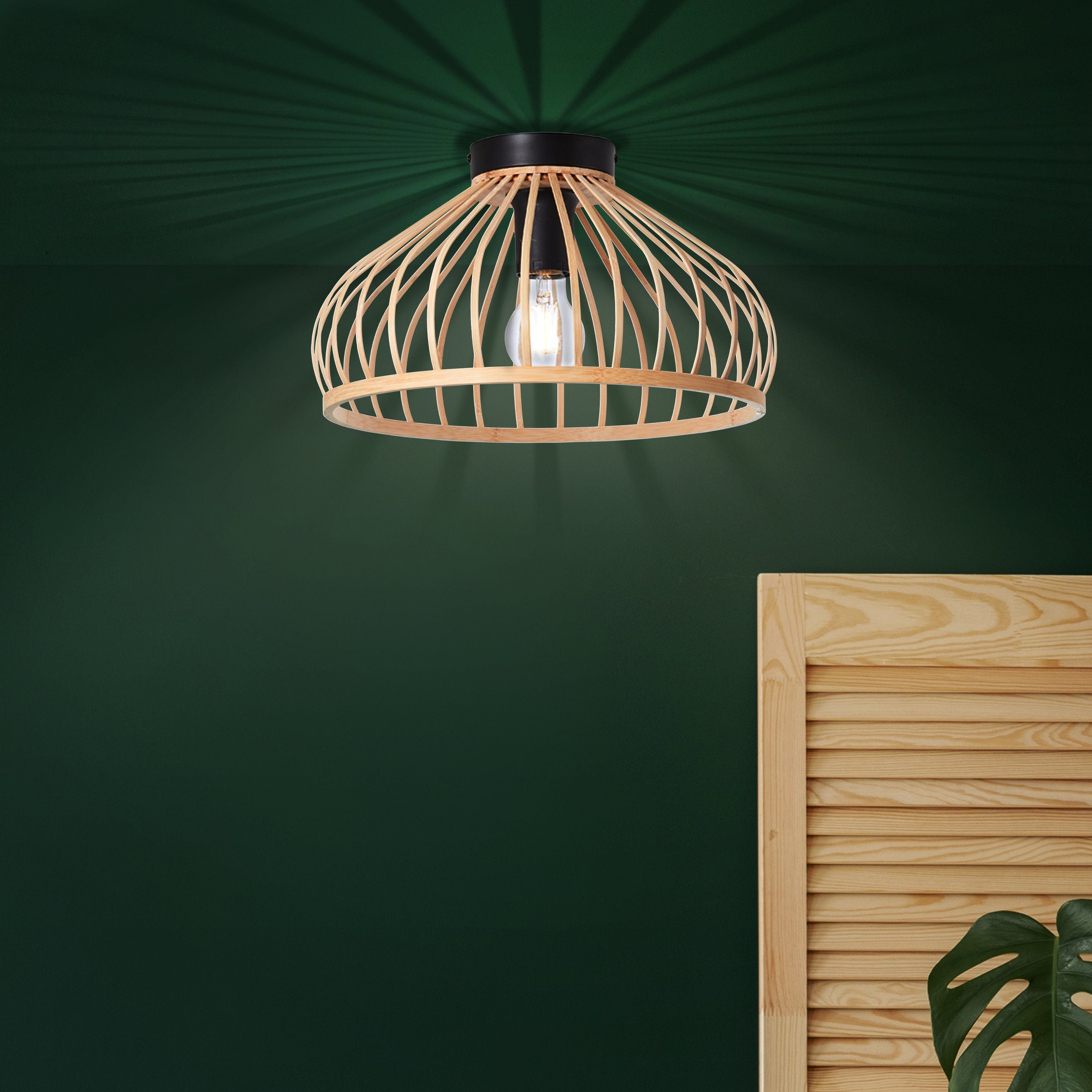 Lightbox Deckenleuchte, ohne Leuchtmittel, Deckenlampe aus Bambus, Ø 34 cm, Höhe 22 cm, E27 Fassung