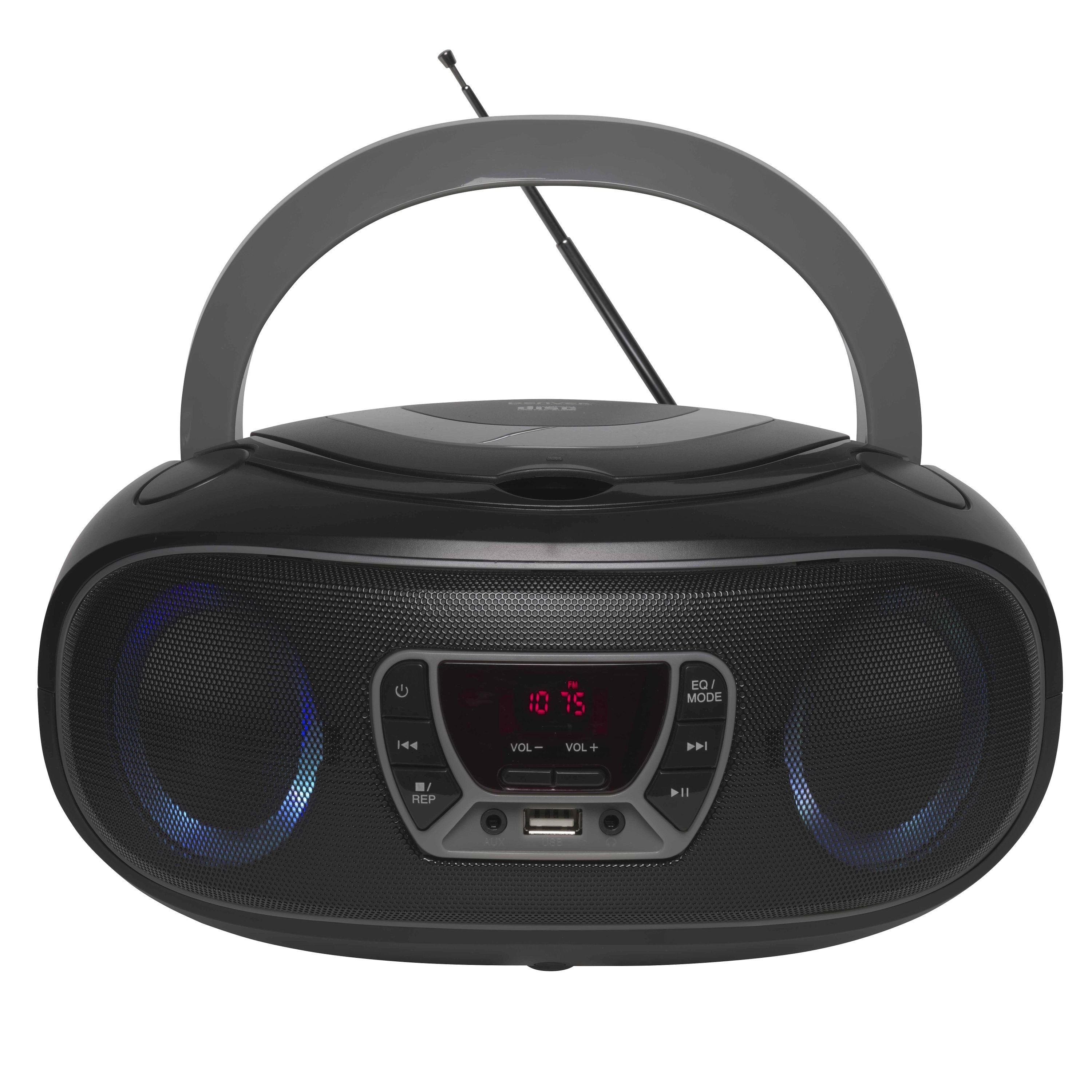 (UKW AUX-IN, Radio, Partylicht) und LED Bluetooth, USB, TCL-212BT Kopfhörerausgang Boombox GREY Grau Denver