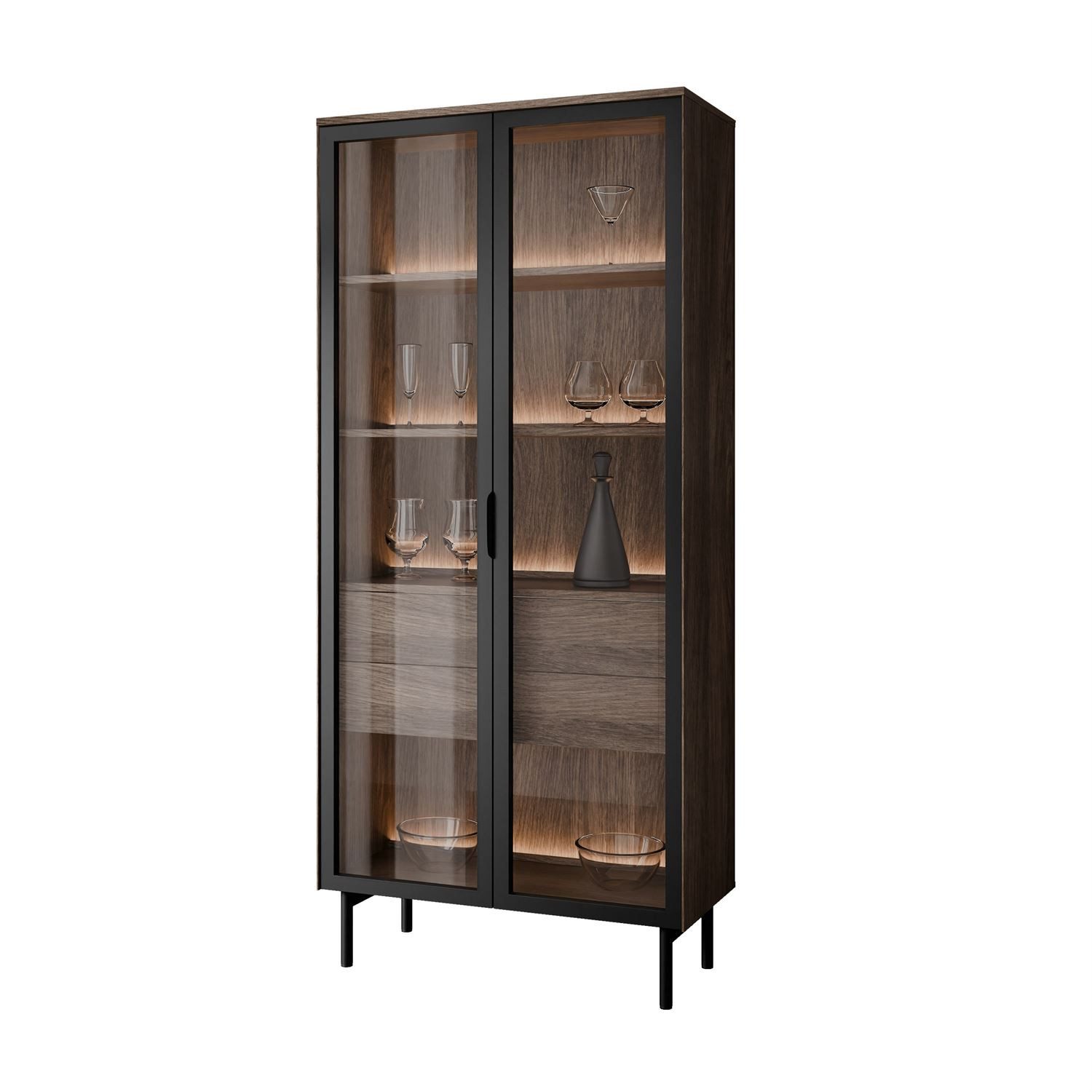 Lookway Glasvitrine LINEA LOFT Vitrine mit LED-Beleuchtung und Schubladen günstig online kaufen