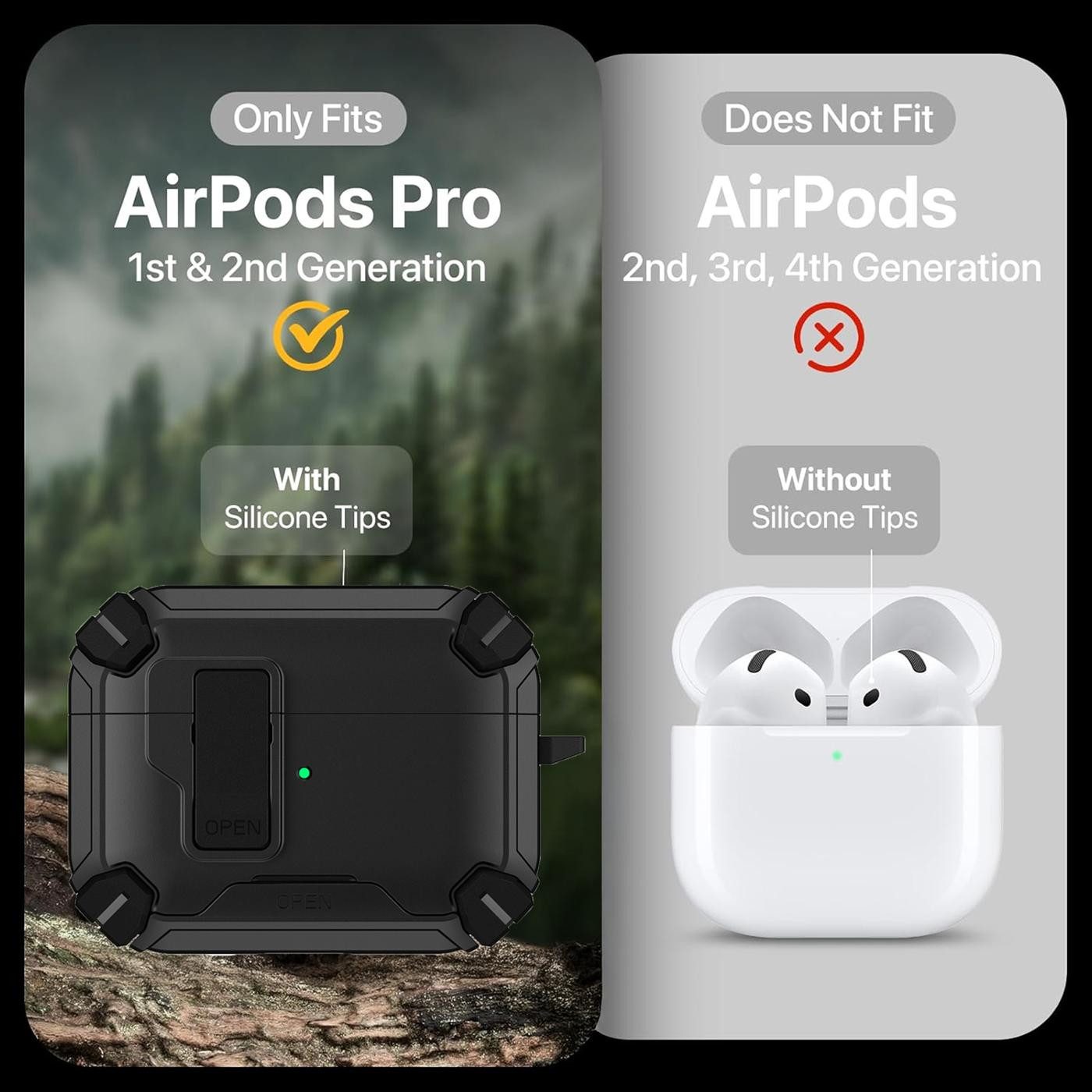 CoolGadget Kopfhörer-Schutzhülle Defender Hülle für AirPods Pro 1 / Pro 2 magnetisch mit Karabiner, 360° Full-Body Case Schutzhülle Handy Standfunktion magnetis – Bild 3 von 5