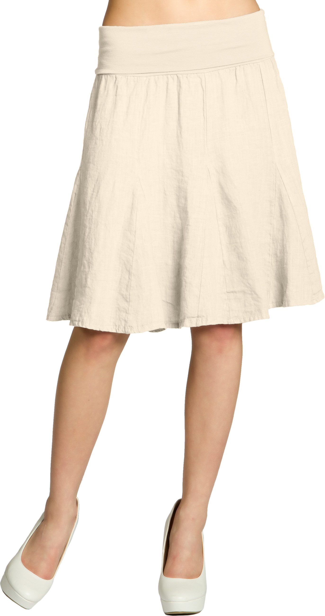 Caspar Faltenrock RO014 Damen Midi Leinenrock knielang mit figurfreundlichem Stretch Bund - Made in Italy