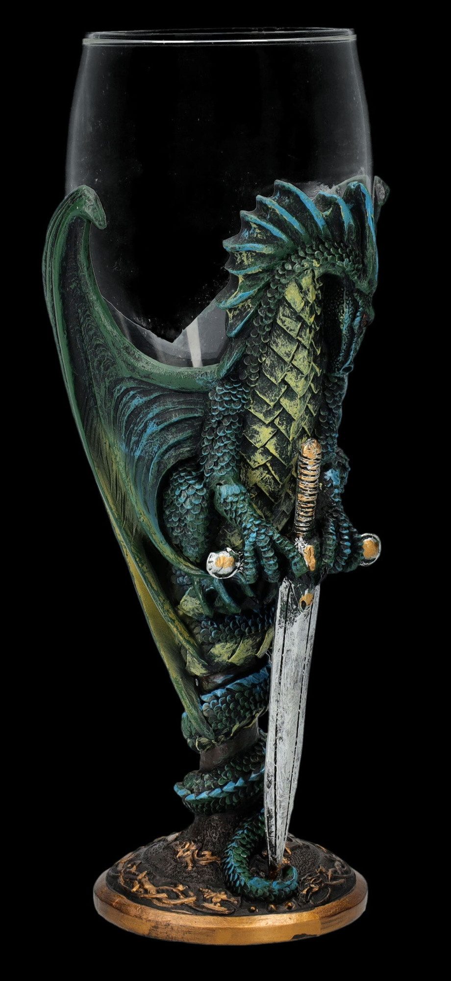 Figuren Shop GmbH Becher Glas Kelch Drache - Skull Blade - Drachenglas Deko Schwert Fantasy, Kunststein (Polyresin), Glas