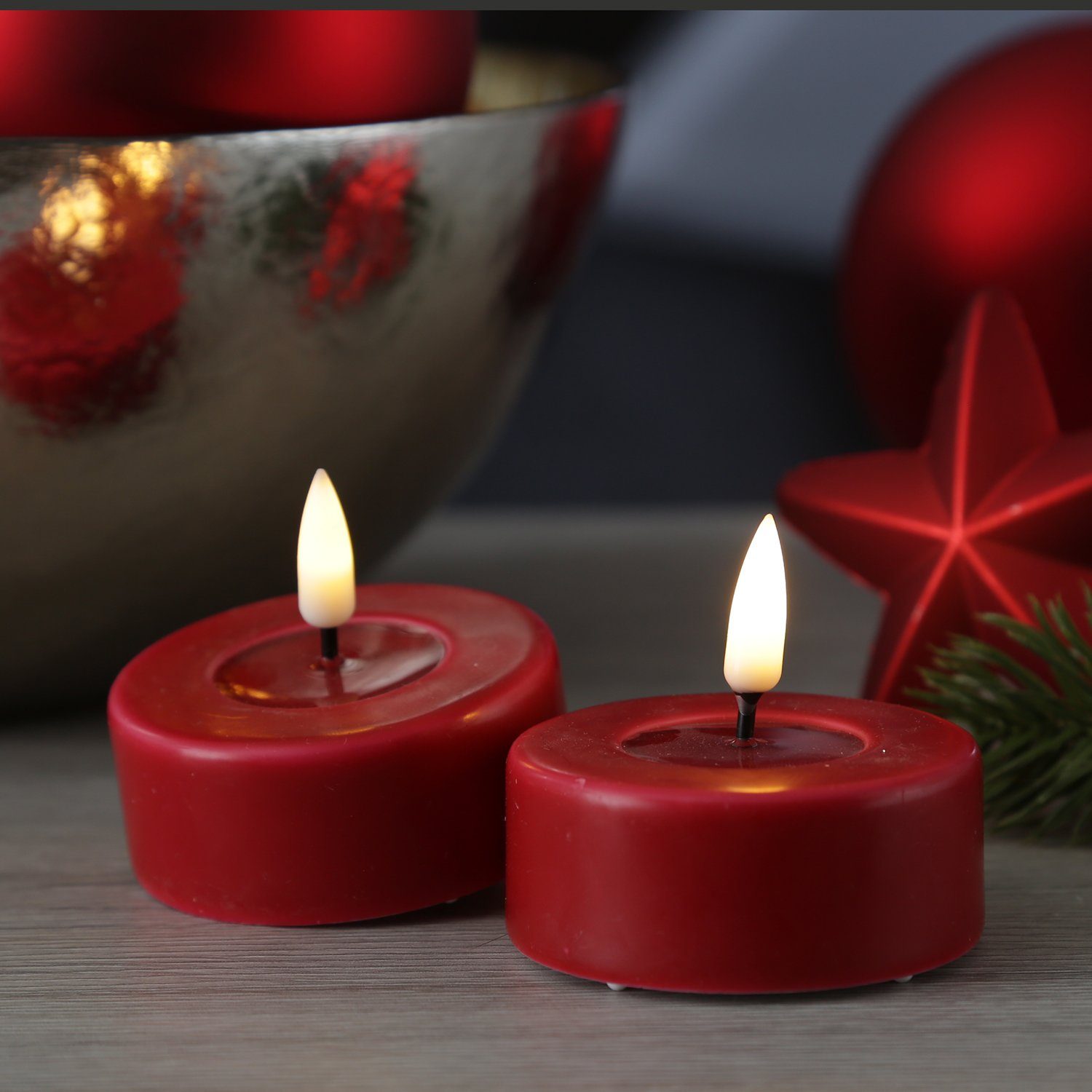 Deluxe Homeart LED-Kerze LED Teelichter Mia Deluxe flackernde 3D Flamme D:  6,1cm rot 2 Stück (2-tlg)