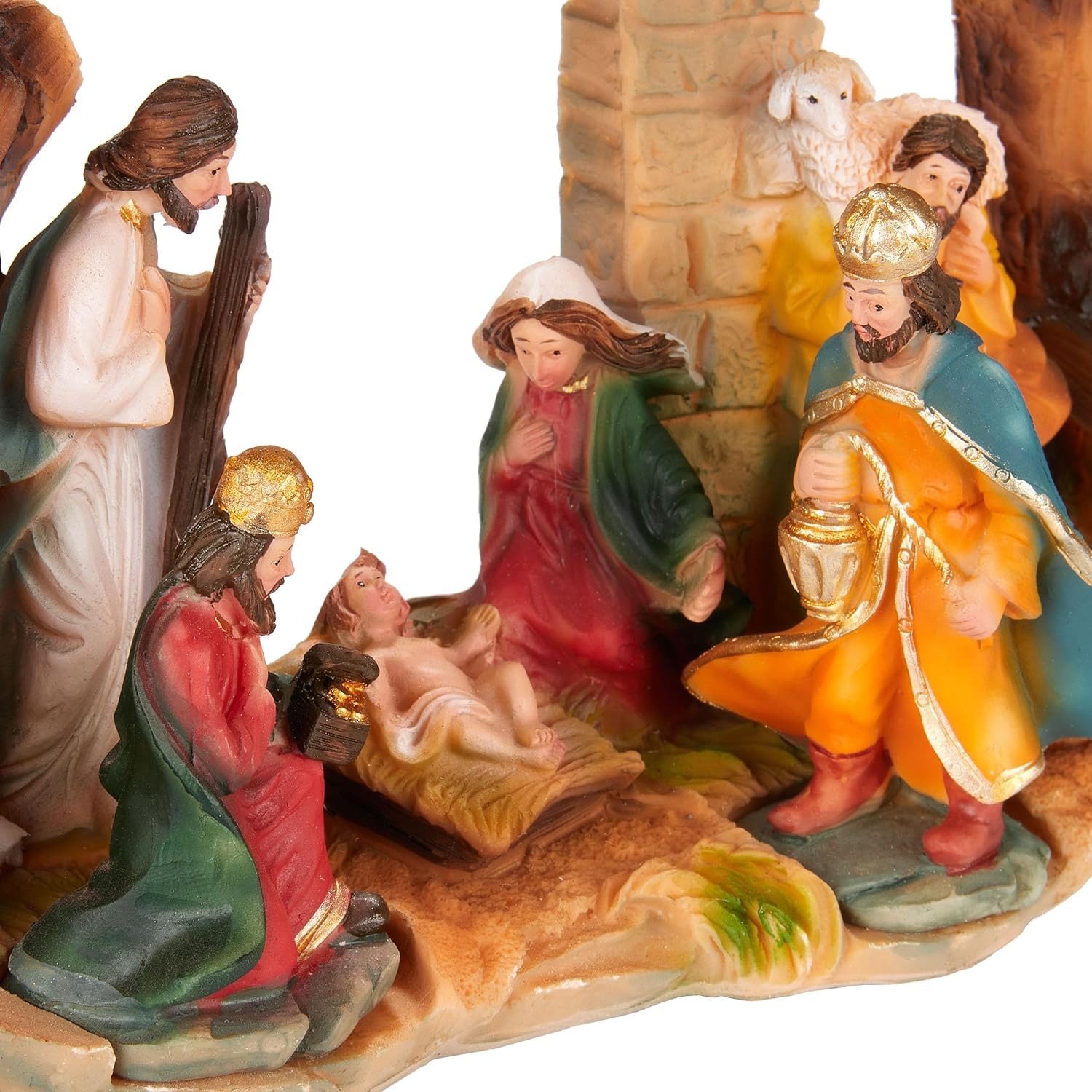 BRUBAKER Krippenfigur Weihnachtskrippe - Jesus, Maria, Josef und die Könige im Krippenstall (Krippenfigur Tischdekoration - 22 cm, 1 St), Tischkrippe Weihnachtsfigur mit handbemalten Figuren aus Polyresin
