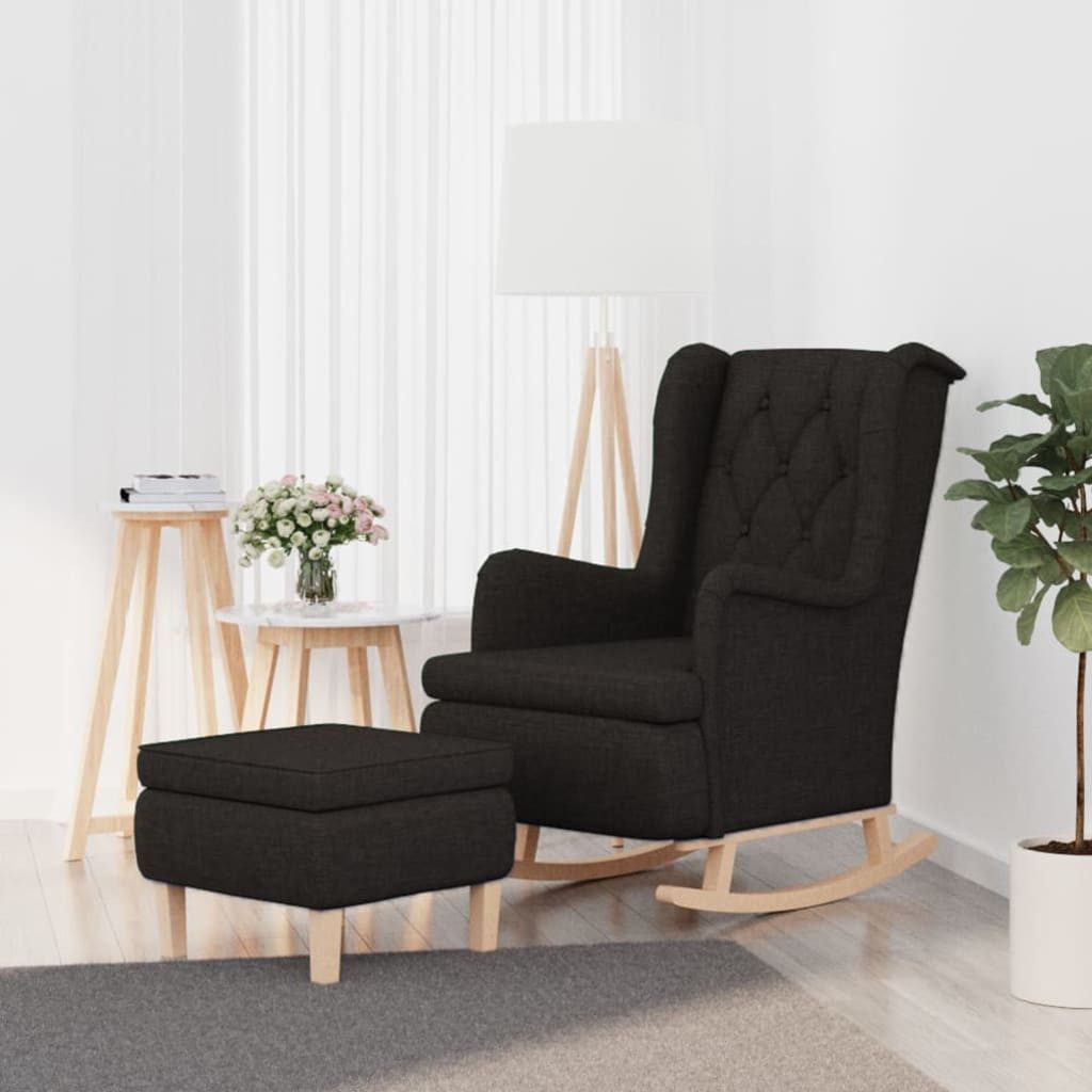 vidaXL Schaukelsessel, Schaukelsessel mit Hocker Schwarz Stoff