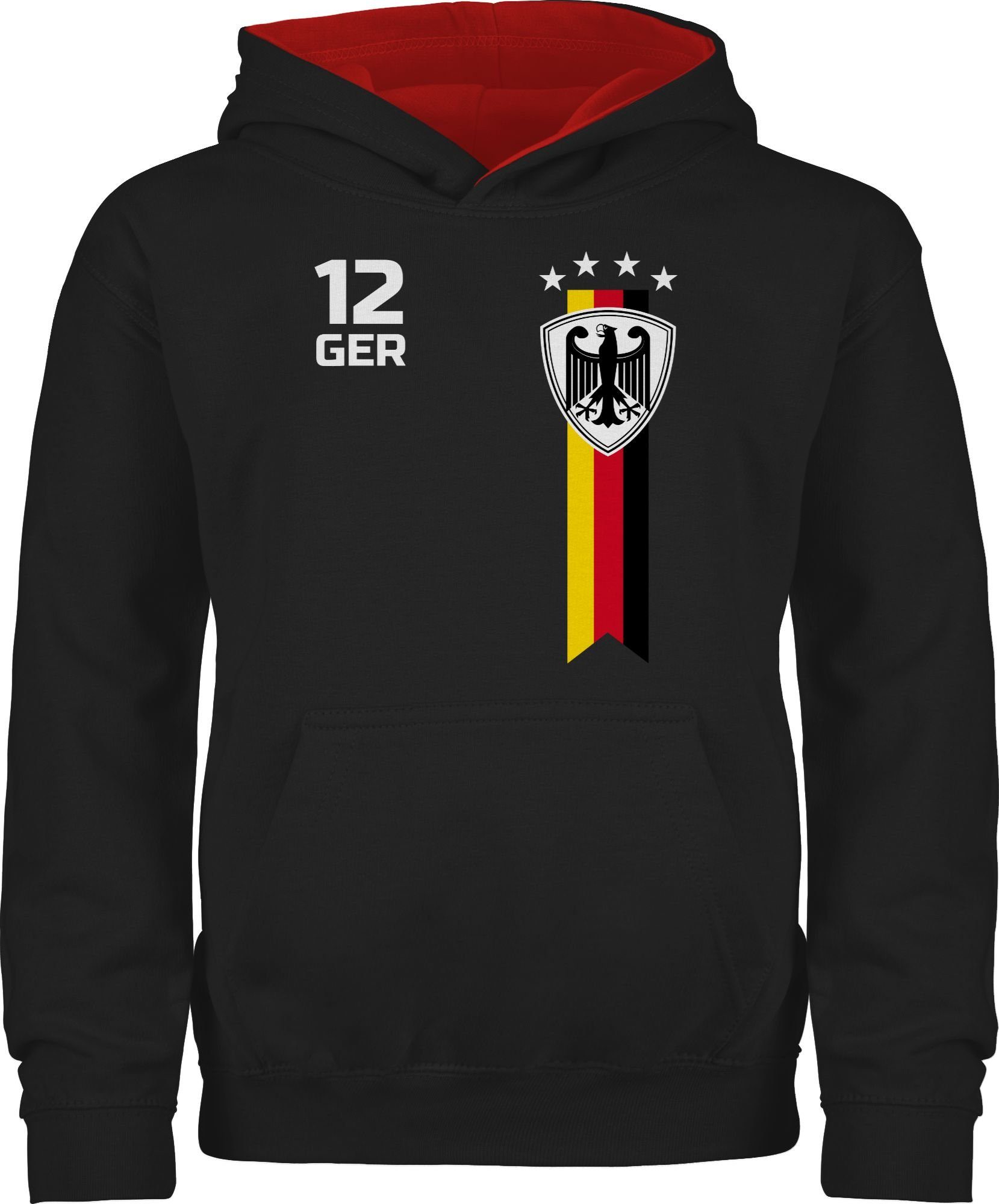 Deutschland Schwarz/Rot Shirtracer Fan 2024 WM Hoodie Fussball Kinder EM 1