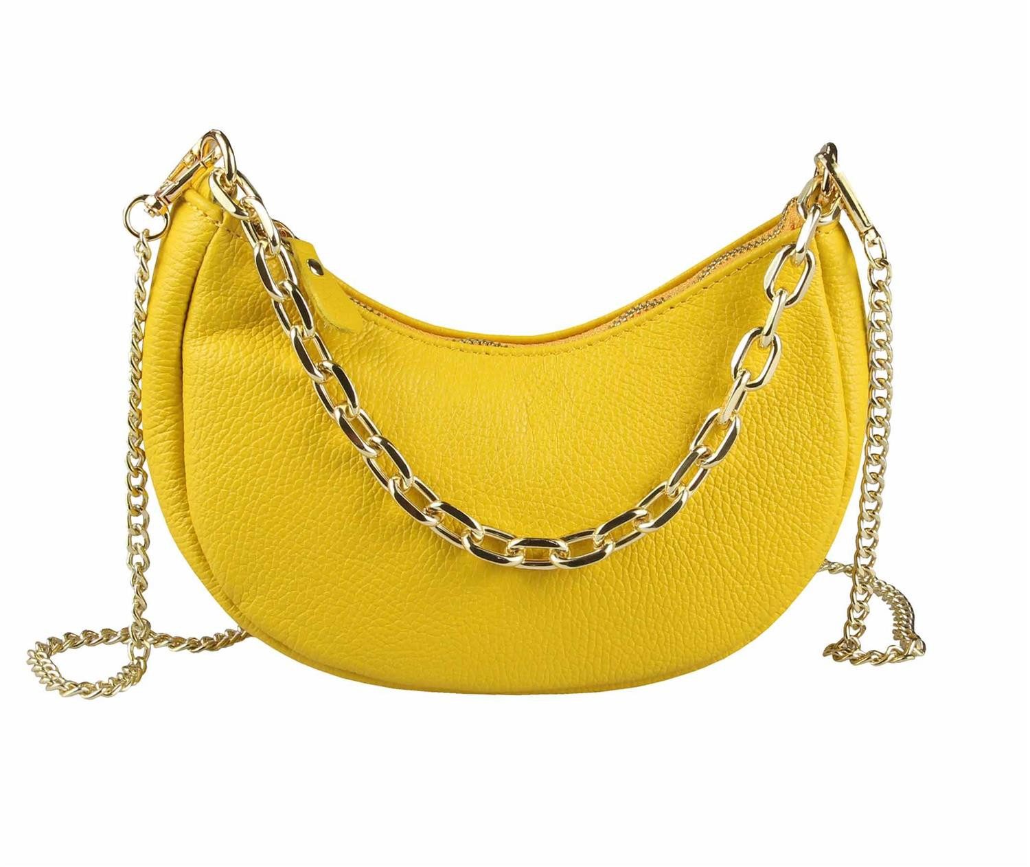 Schultertasche Made in Italy DAMEN LEDER TASCHE Pochette mit Kette CrossOver City Bag