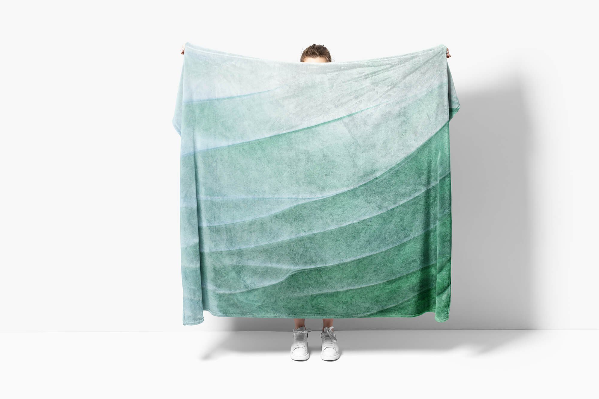 Handtuch Handtücher Handtuch Baumwolle-Polyester-Mix Fotomotiv Strandhandtuch Art Schön (1-St), Kunstvoll, Wellen Sinus Grün Saunatuch mit Kuscheldecke
