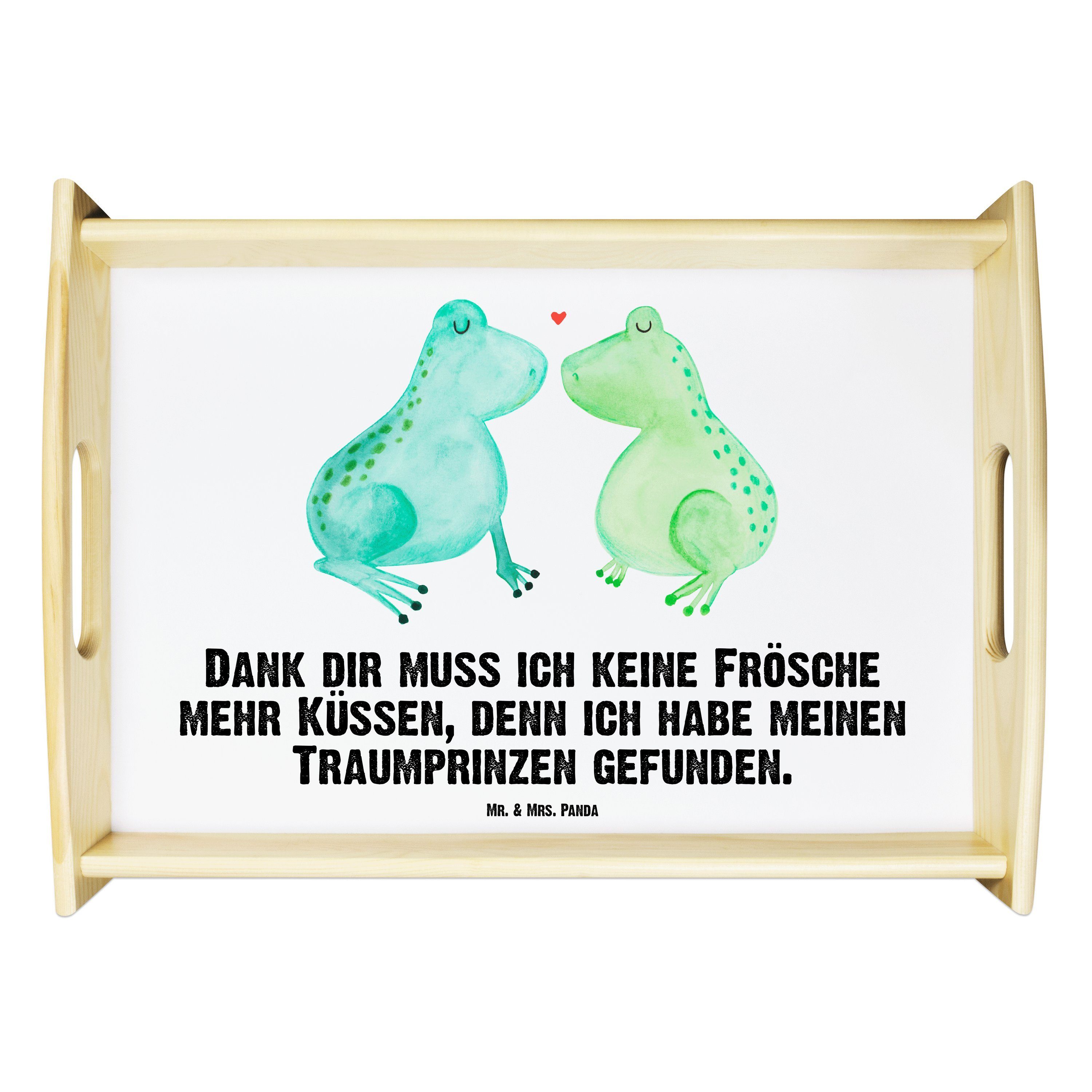 Echtholz Tablett & - Weiß Holztablett, Mrs. Liebe Tablett, Frosch Frösc, Geschenk, Panda verliebt, - Mr. lasiert, (1-tlg)