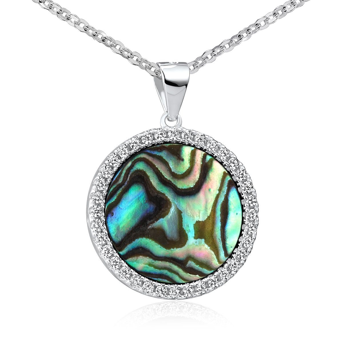 Runder Anhänger Damen Perlmutt Abalone Grün Blau Zirkonia KA-456