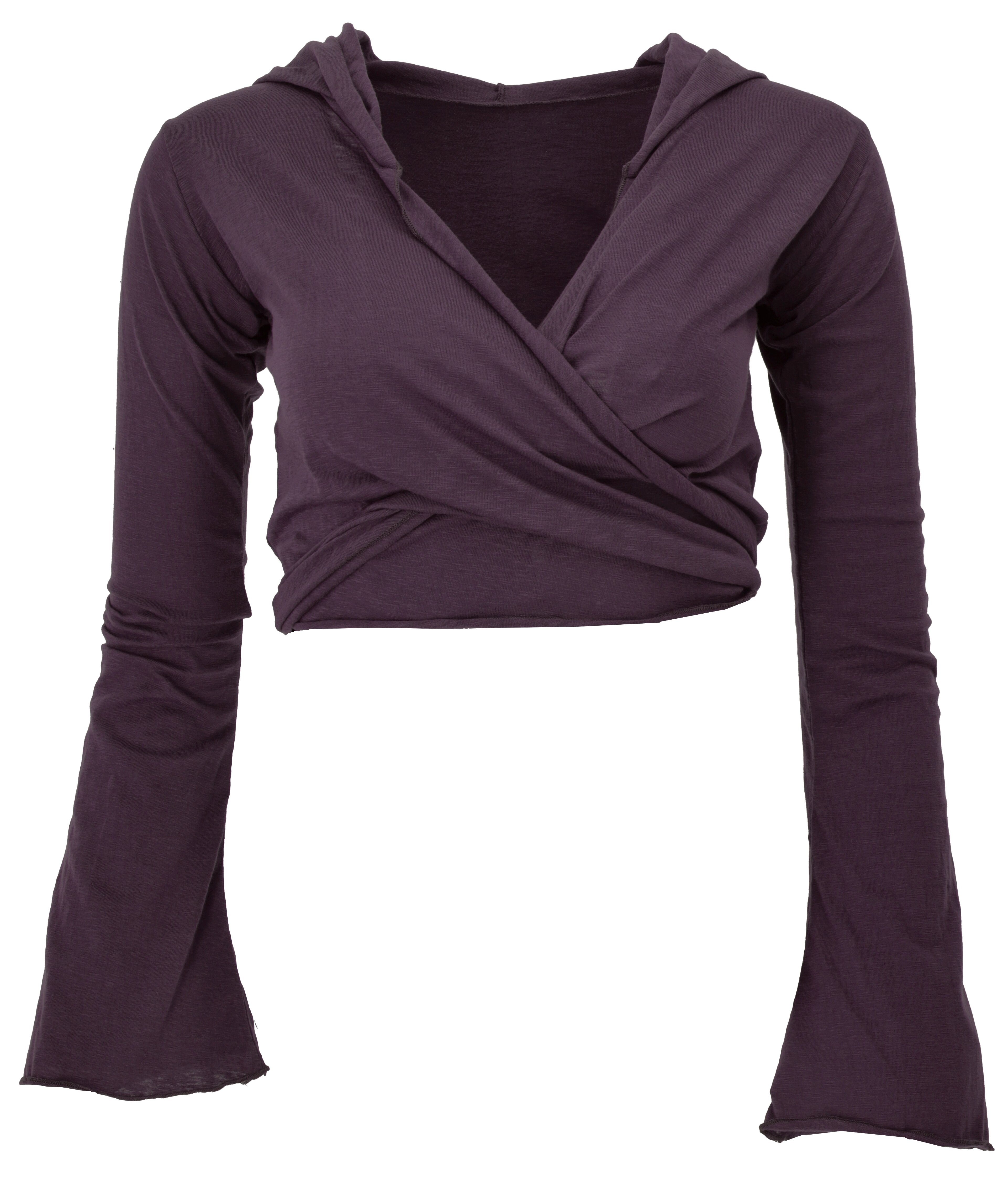 Guru-Shop Longsleeve Wickeltop, Yogatop, Langarmshirt mit.. alternative Bekleidung aubergine