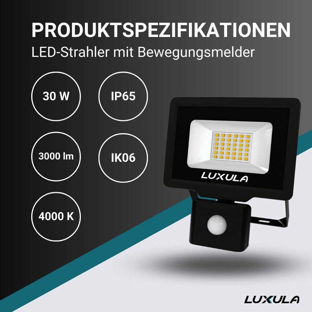 LUXULA LED Flutlichtstrahler LED-Fluter mit Bewegungsmelder, 30W, warm- & n günstig online kaufen