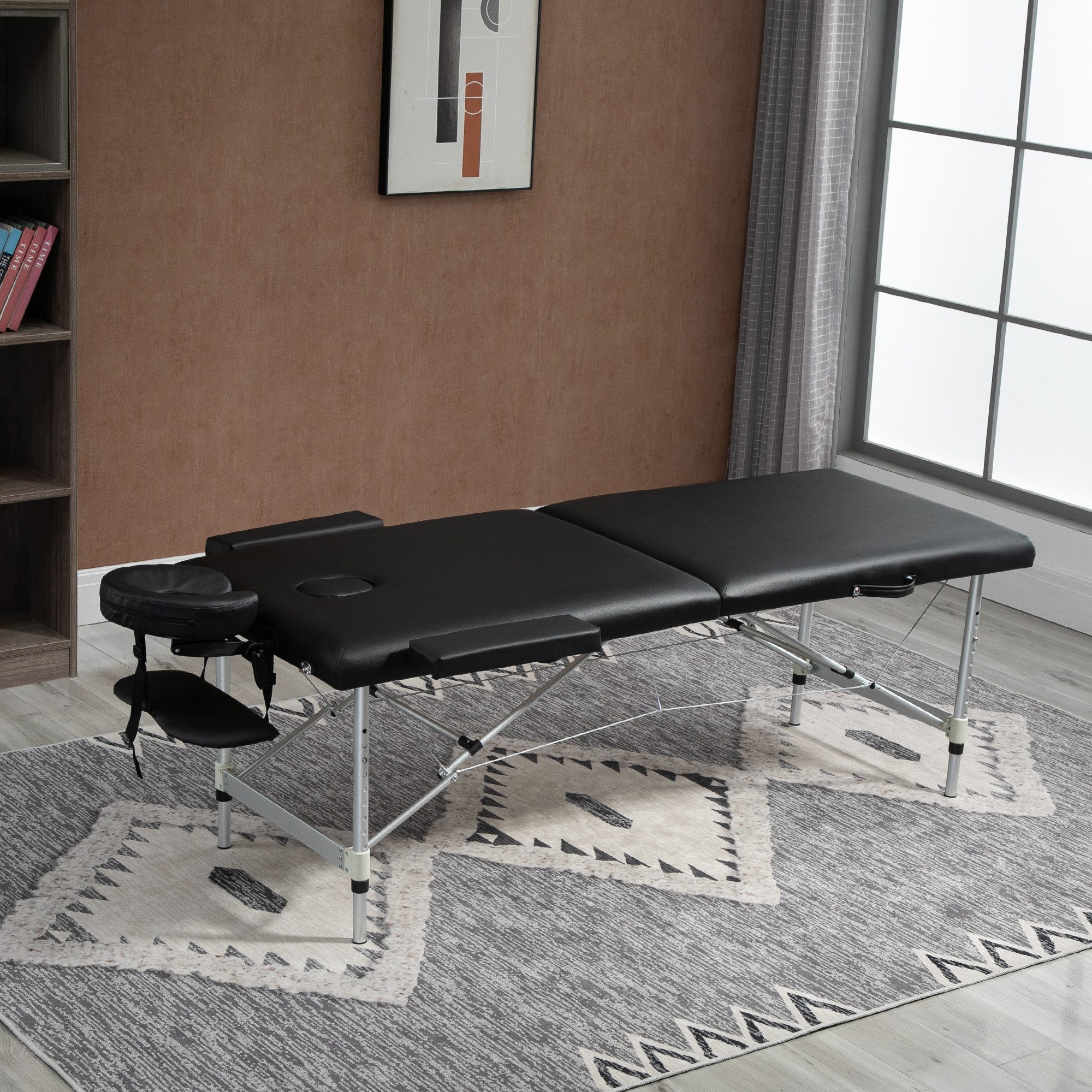 HOMCOM Massageliege Massagebett mit Kopfstütze, Armlehnen, 90cm Breit, bis 225kg belastbar (2 Zonen klappbarer Massagetisch, 1-St., höhenverstellbare Massagebank), 90cm Breit bis 225 kg belastbar, Schwarz