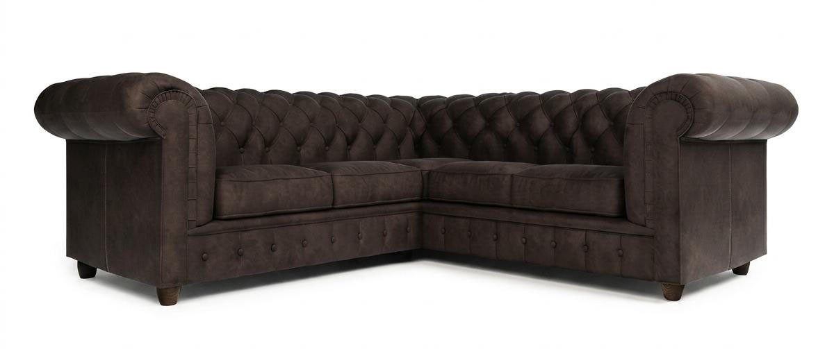 JVmoebel Chesterfield-Sofa Braunes Ecksofa in L-Form Gestepptes Stoffsofa Chesterfield Klassiker, 1 Teile, Made in Europa