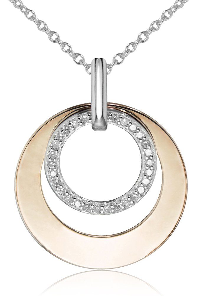 LUISIA® Kette mit Anhänger "Doppel Ring Roségold" 79225 - 925 Silber  Halskette mit Zirkonia (60 cm Länge) (Inkl. Schmuckbox), aus Sterling Silber