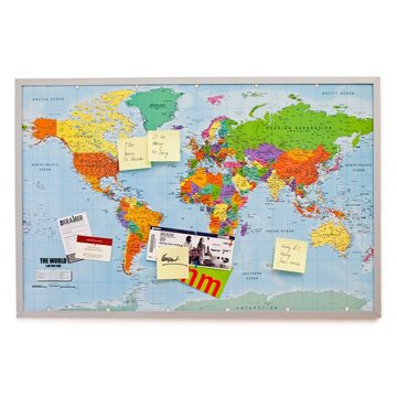 Goods+Gadgets Pinnwand Weltkarte aus Kork, (XXL), Memotafel mit Markierungsfähnchen