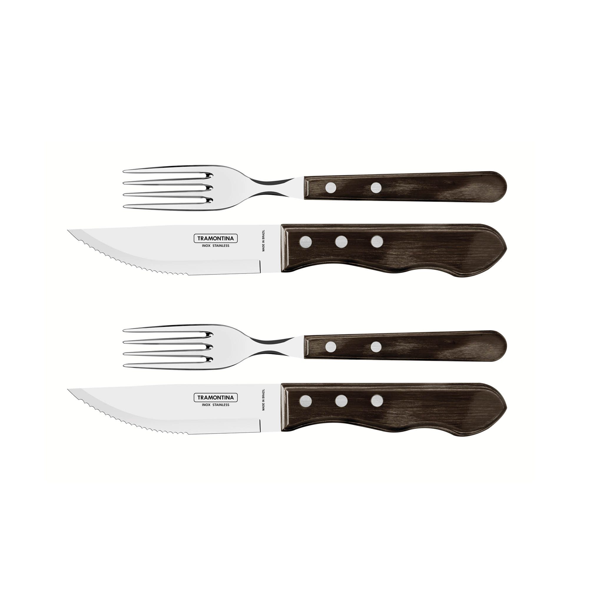 Tramontina Steakbesteck JUMBO (4-tlg), 2 Personen, Edelstahl, Echtholzgriff, rostfreier Edelstahl, spülmaschinenfest
