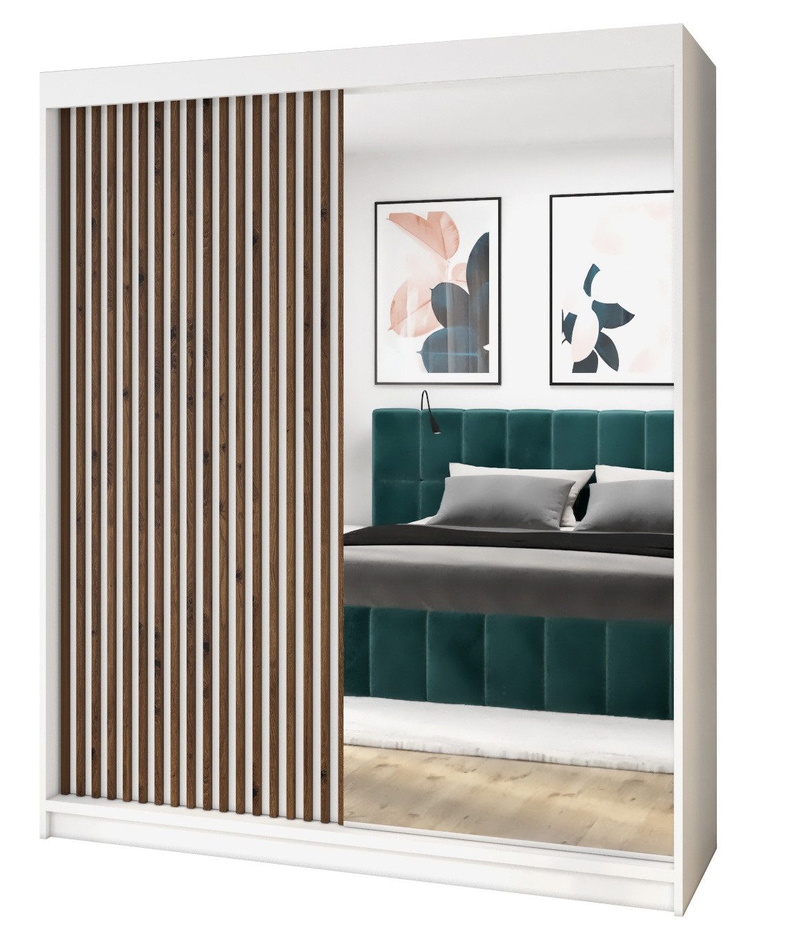 A&J MöbelLand GmbH Schiebetürenschrank MITI 2-türig Schrank mit Spiegel (Kostenlose Lieferung –nur für kurze Zeit! TOP ANGEBOT! Geräumiger Schrank mit viel Stauraum:6 Regalen und 1 Kleiderstange – -ideal zur Aufbewahrung von Kleidung und Accessoires. TOP