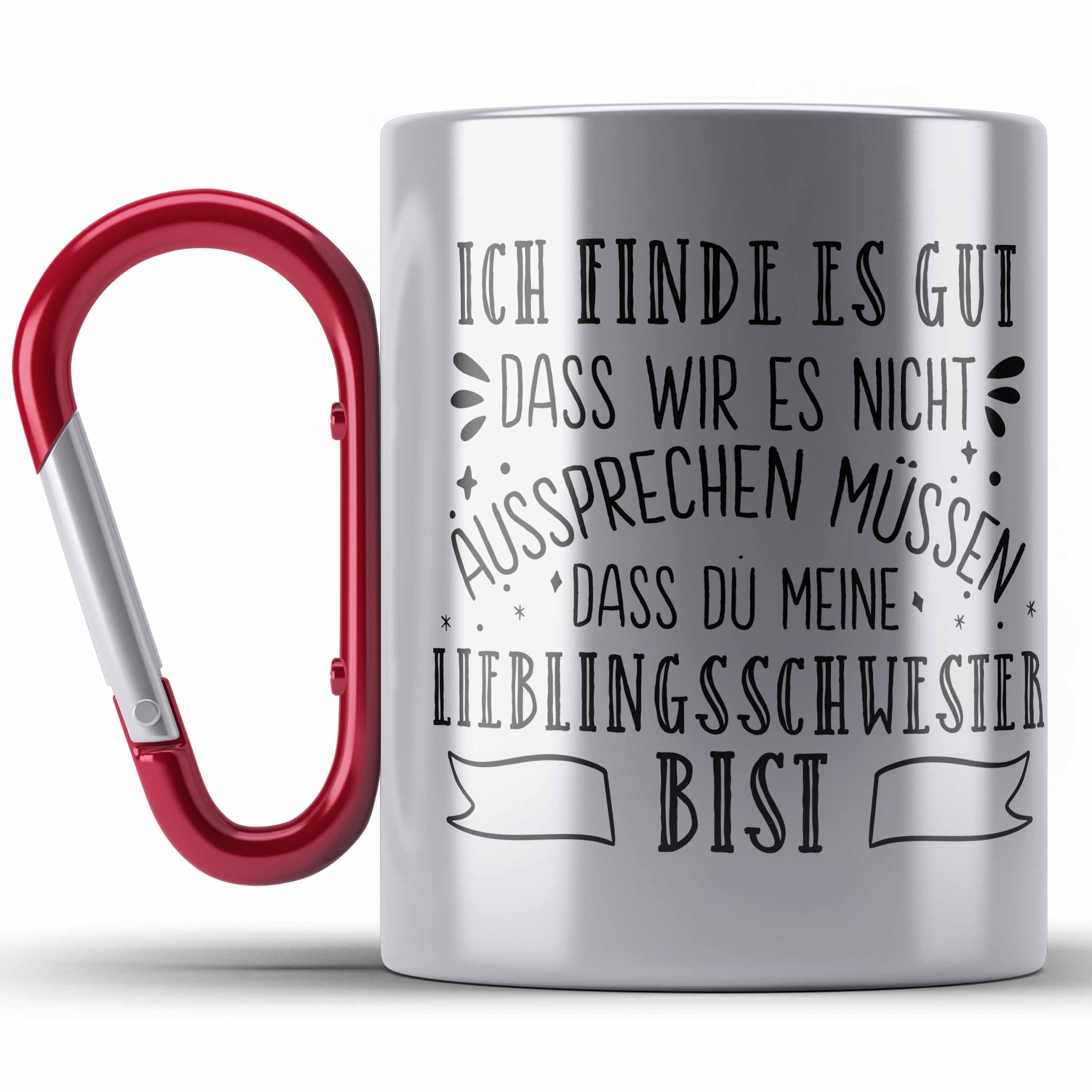 Trendation Thermotasse Lieblingsschwester Spruch Schwe Schwester Edelstahl Rot für Tasse Geschenk