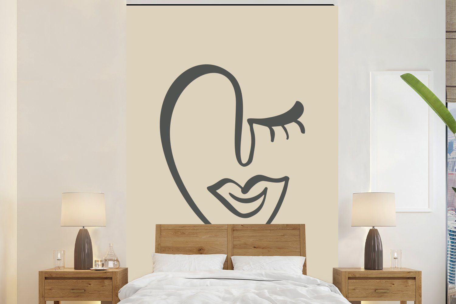 MuchoWow Fototapete Gesicht - Lippen Wohnzimmer, Abstrakt, Tapete (3 Matt, Vinyl St), Montagefertig - für Wandtapete bedruckt