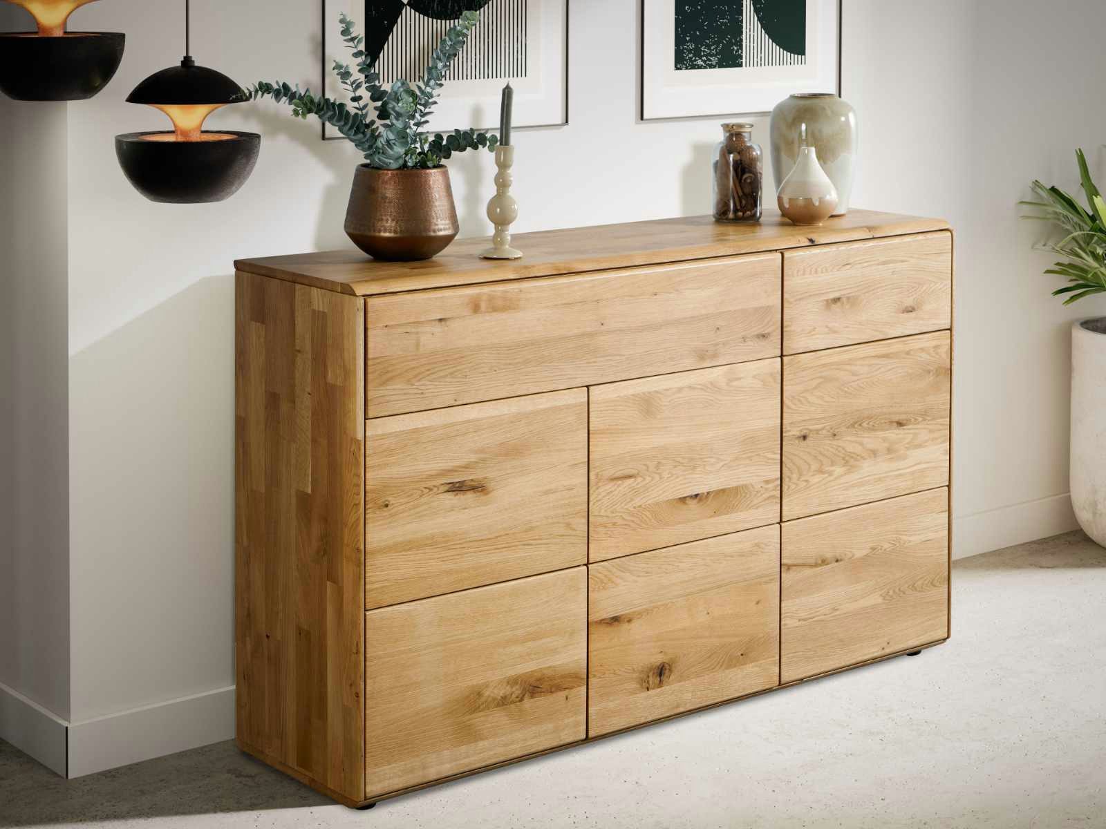 Sideboard Sideboard Kommode 149x89x40cm Anrichte Bari Massivholz Wildeiche natur