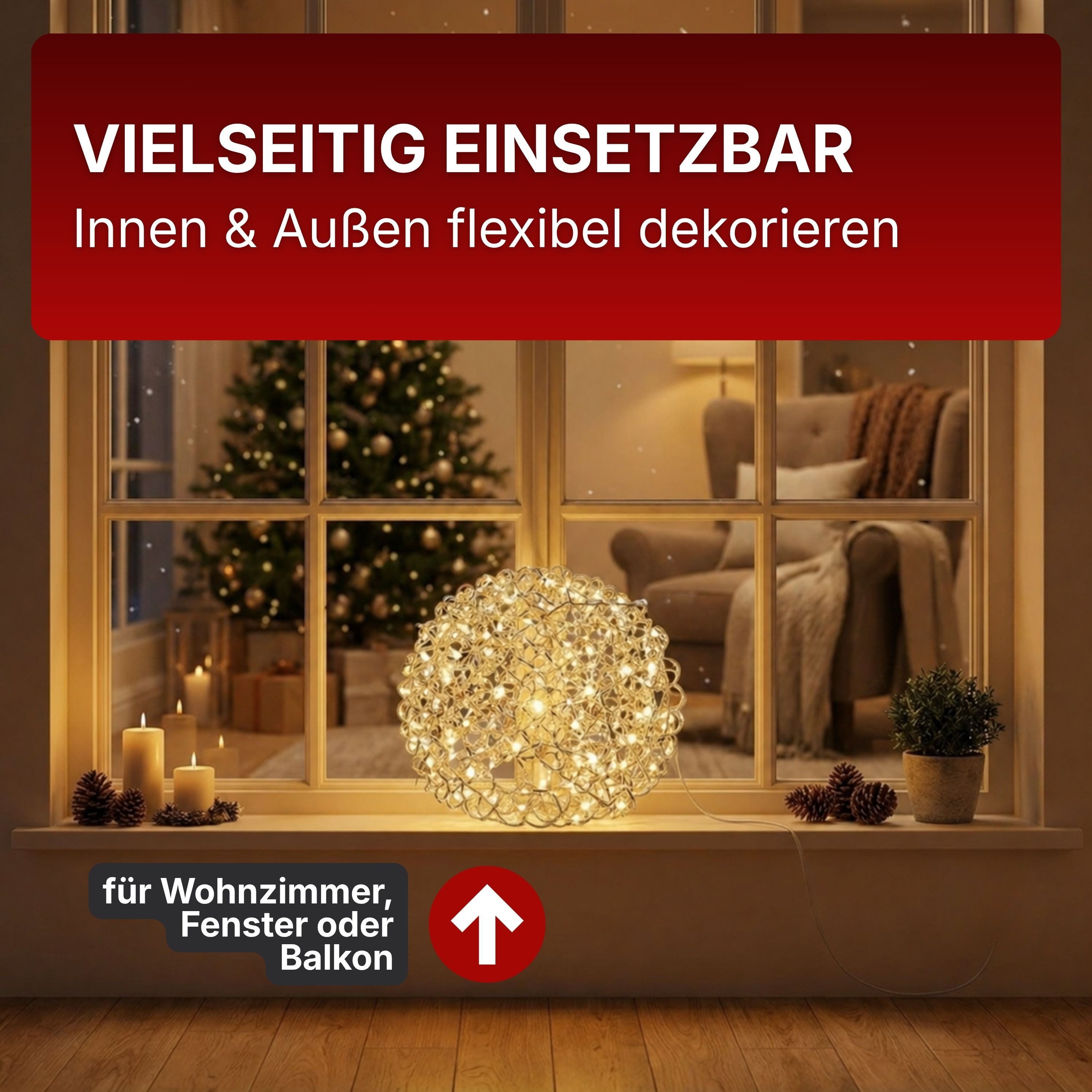 Gartenpirat Dekolicht Kugel o. Stern Silberdraht Alu, LED´s warmweiß, Timer, Weihnachtsdeko, Ideal zum kombinieren für Weihnachten – Bild 3 von 5