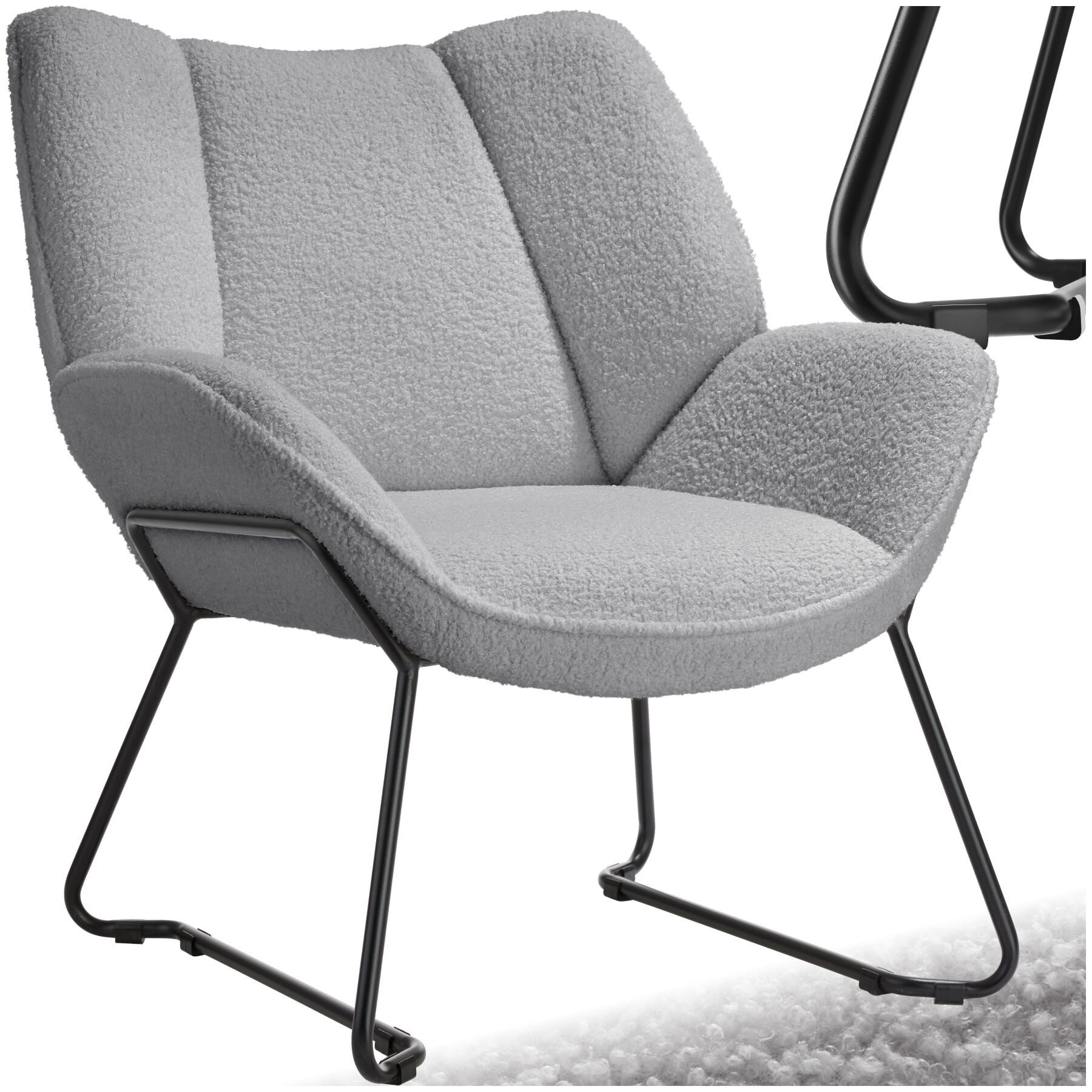 tectake Esszimmerstuhl Polstersessel, mit Bouclé-Bezug, 73 x 72 x 81 cm (Fernsehsessel Kjeld in hellgrau, 1 St), Stahlgestell, bodenschonende Kunststoffclips, Belastbarkeit 120 kg