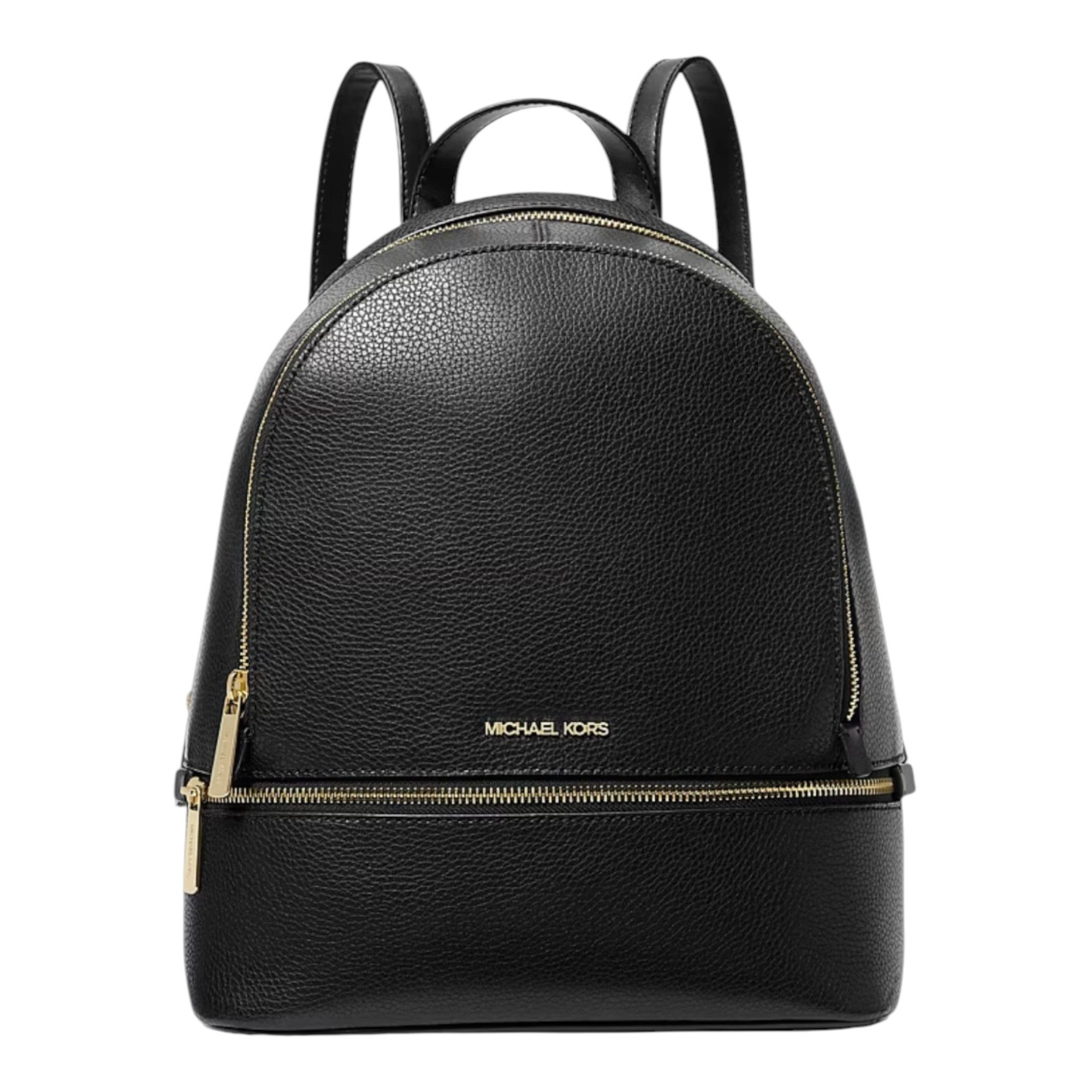 MICHAEL KORS Rucksack Michael Kors Rhea Medium Rucksack Schwarz genarbtes Leder Gold