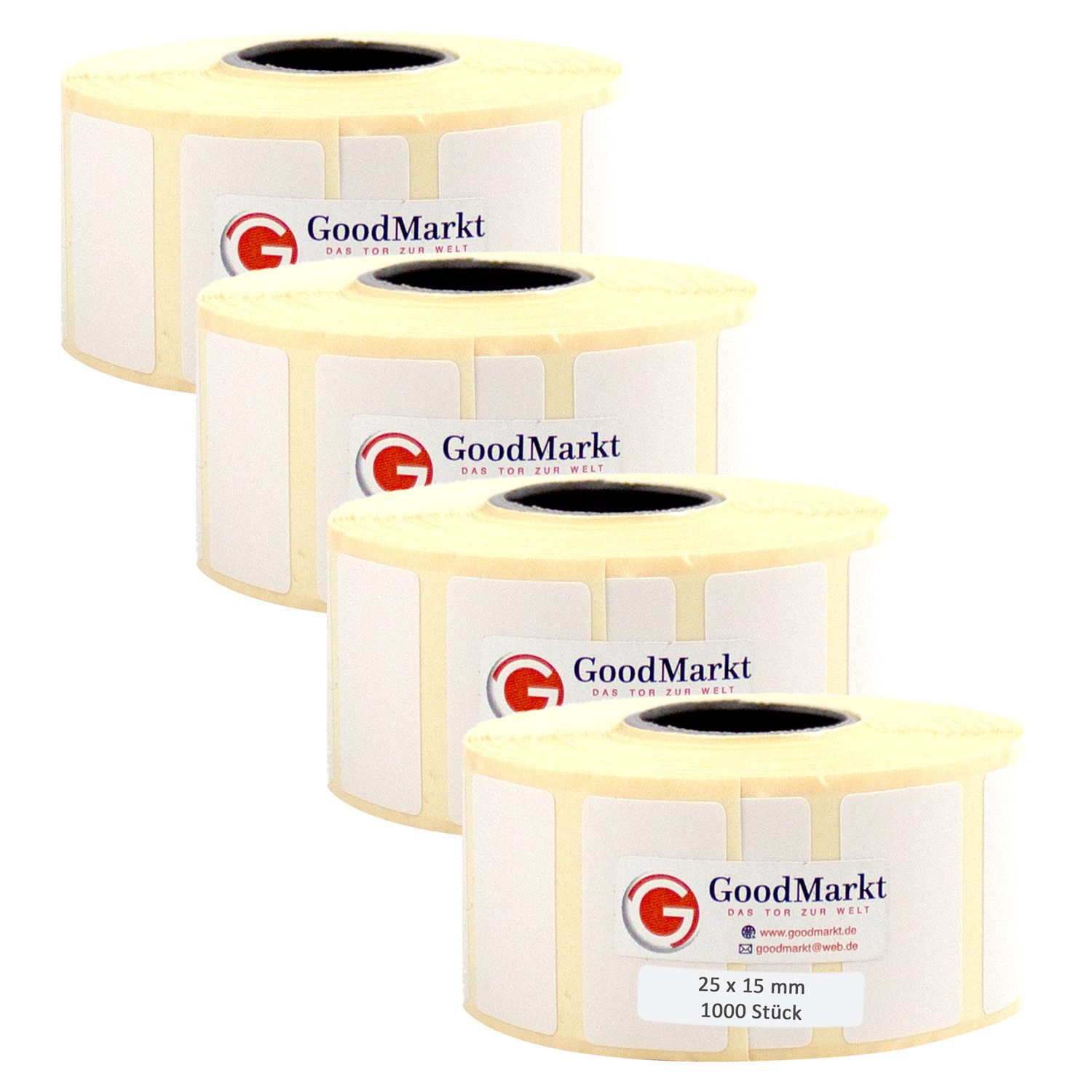 GoodMarkt Etikettenrolle 25x15mm Selbstklebende Thermo Etiketten auf Rolle 1000 Labels, Adressetiketten Haushaltsetiketten Bedruckbar Aufkleber für Büro Küche