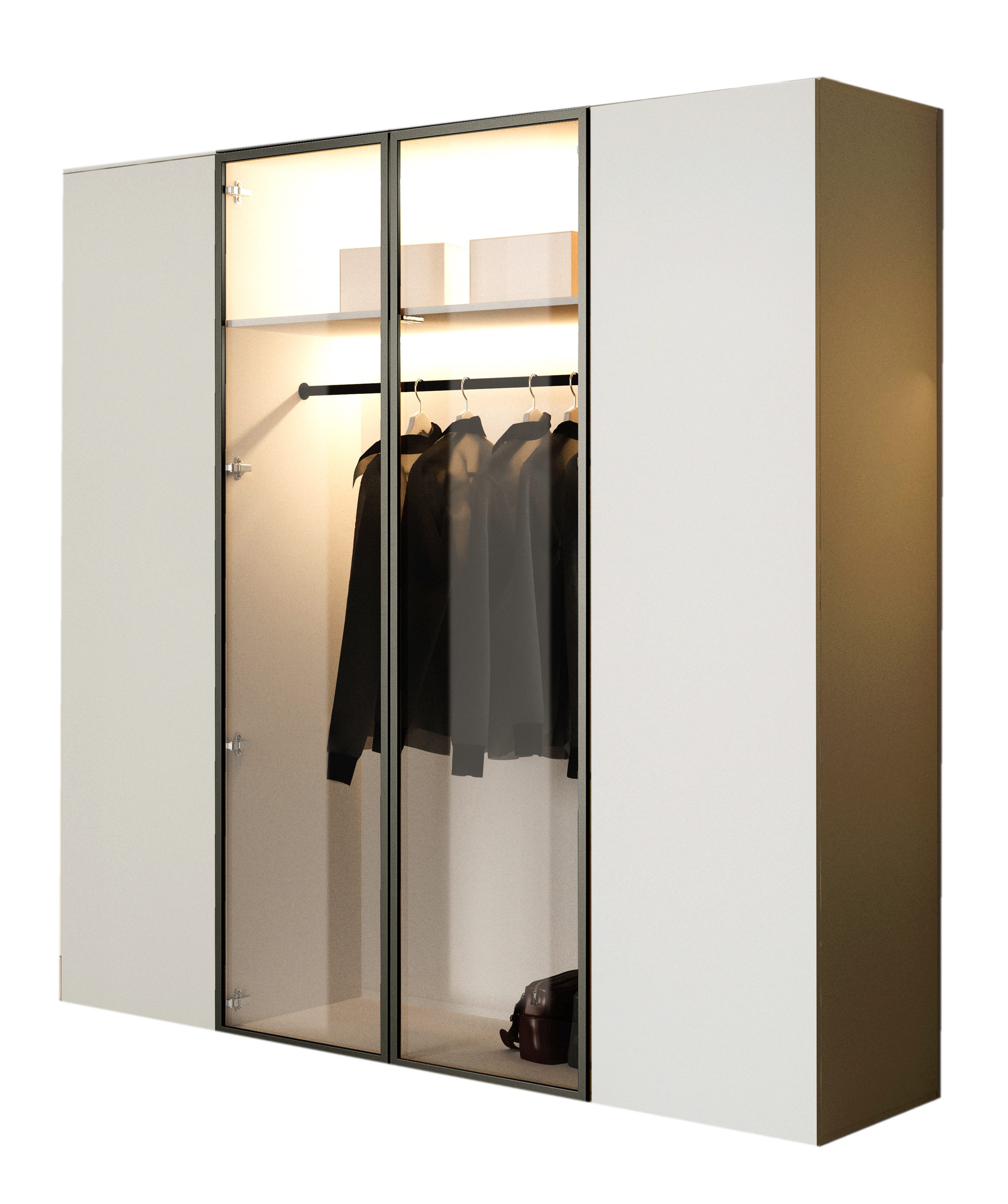 Compleo Kleiderschrank Drehtürenschrank, Designer-Schrank mit modernem Look STELLS LED-Beleuchtung, Push to open Funktion