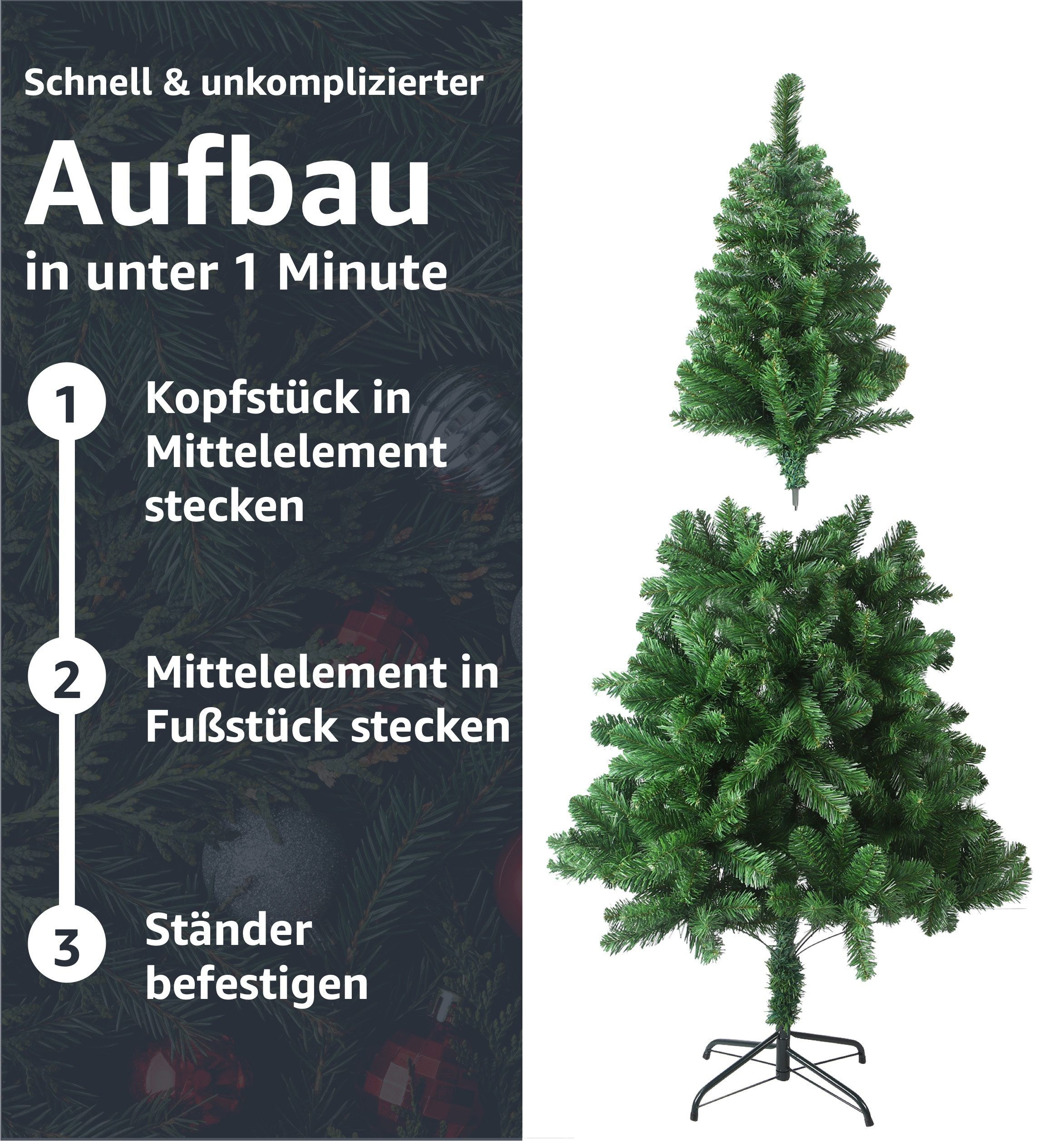 Weihnachtswunder® Künstlicher Weihnachtsbaum Künstlicher Tannenbaum 180 cm grün – Weihnachten Deko täuschend echt, Nordmanntanne