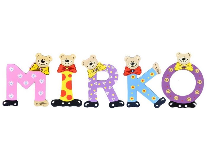Playshoes Deko-Buchstaben (Set 5 St) Kinder Holz-Buchstaben Namen-Set MIRKO - sortiert Farben können variieren bunt