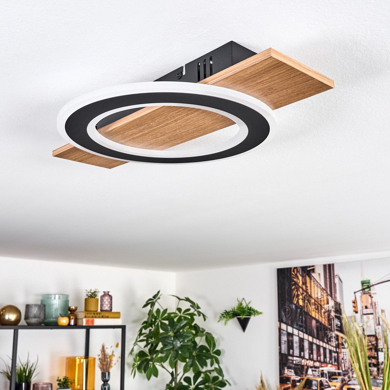 hofstein Deckenleuchte Deckenlampe aus Metall/Kunststoff in Schwarz/Holzoptik/Weiß, ohne Leuchtmittel, im modernen Design, 18 Watt, 1740 Lumen – Bild 2 von 5